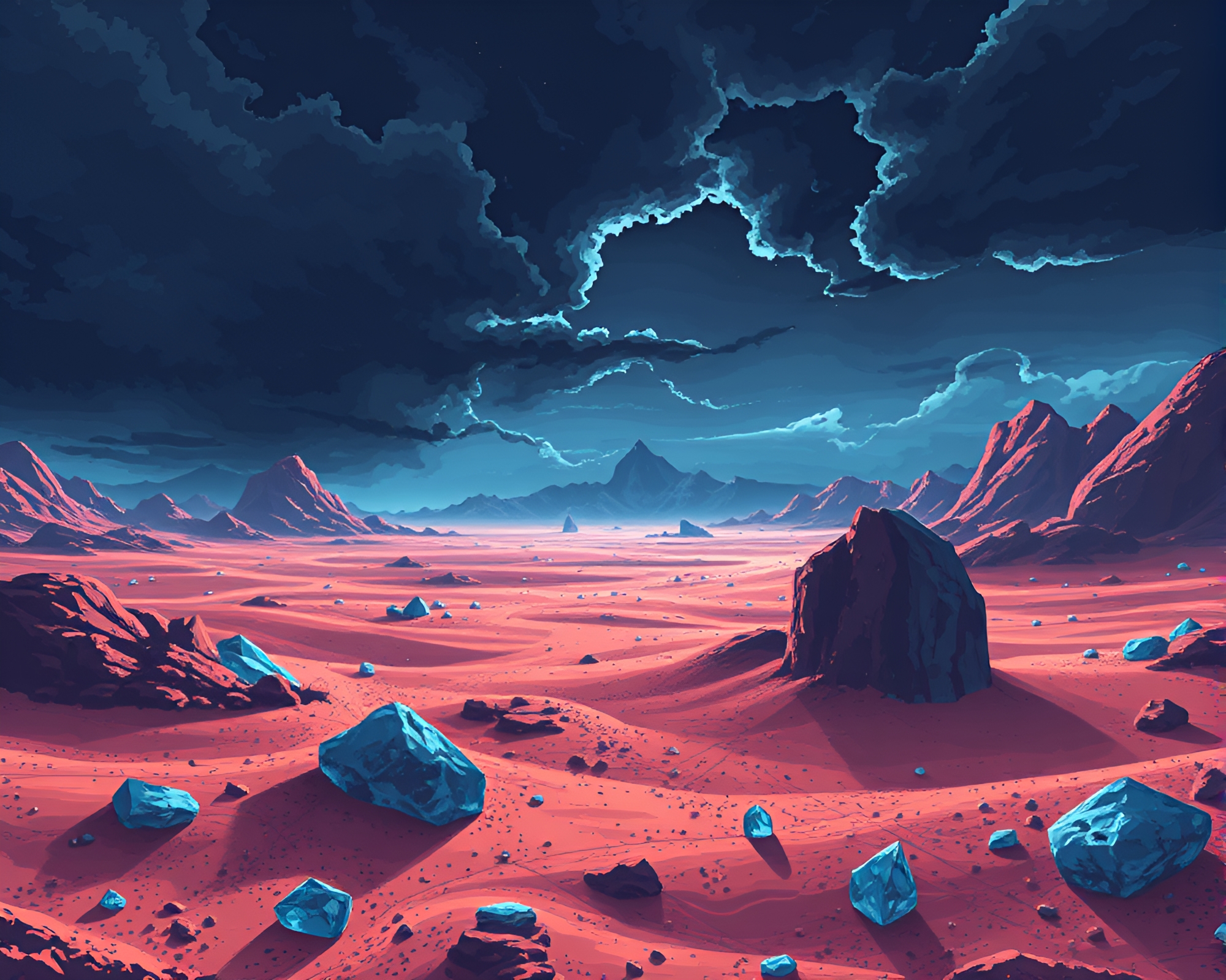 Mesmerizing Pixel Art: Expansive Crystalline Desert Landscape – free AI stock image