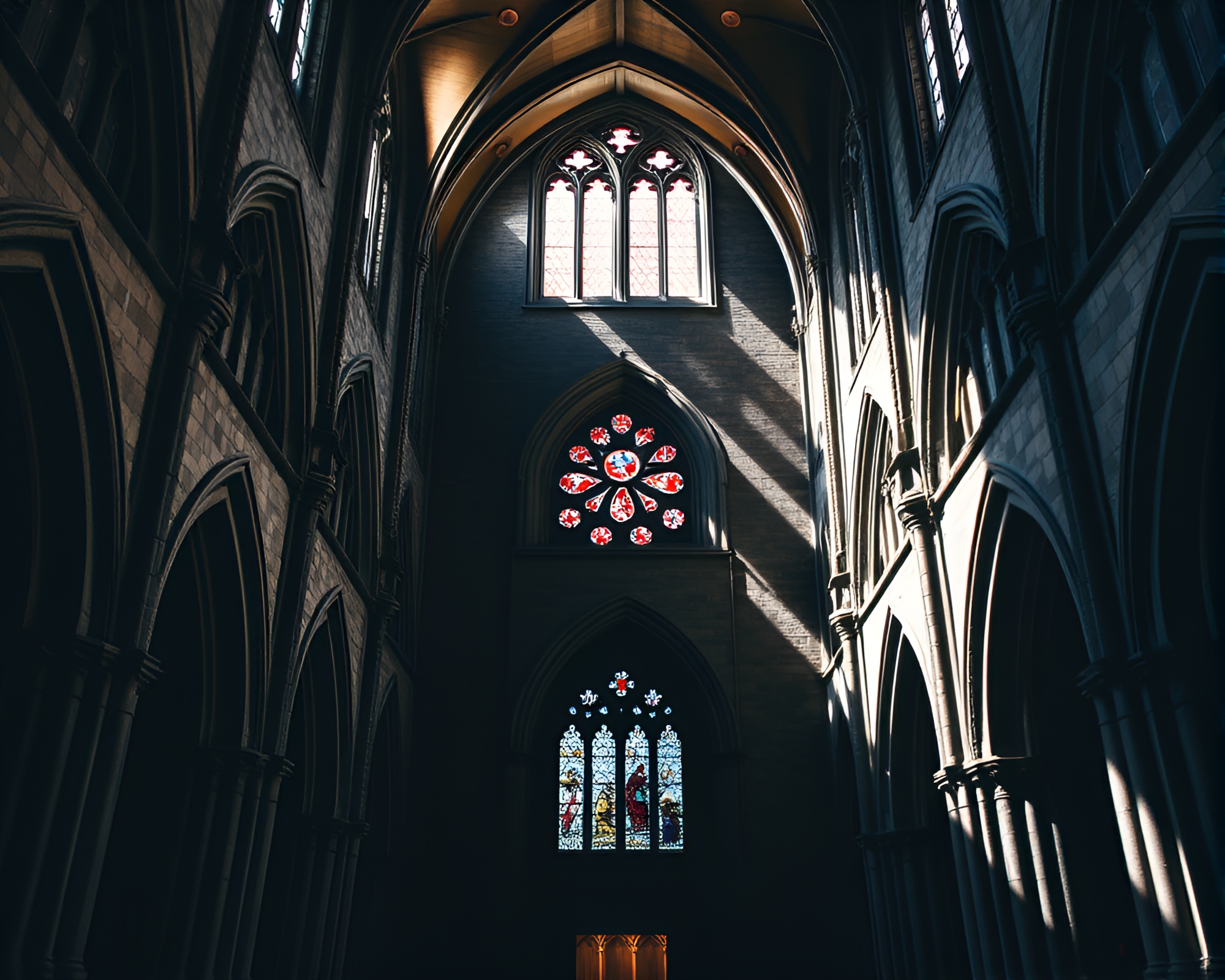 Ethereal Gothic Cathedral Interior with Ancient Mystery – free AI stock image