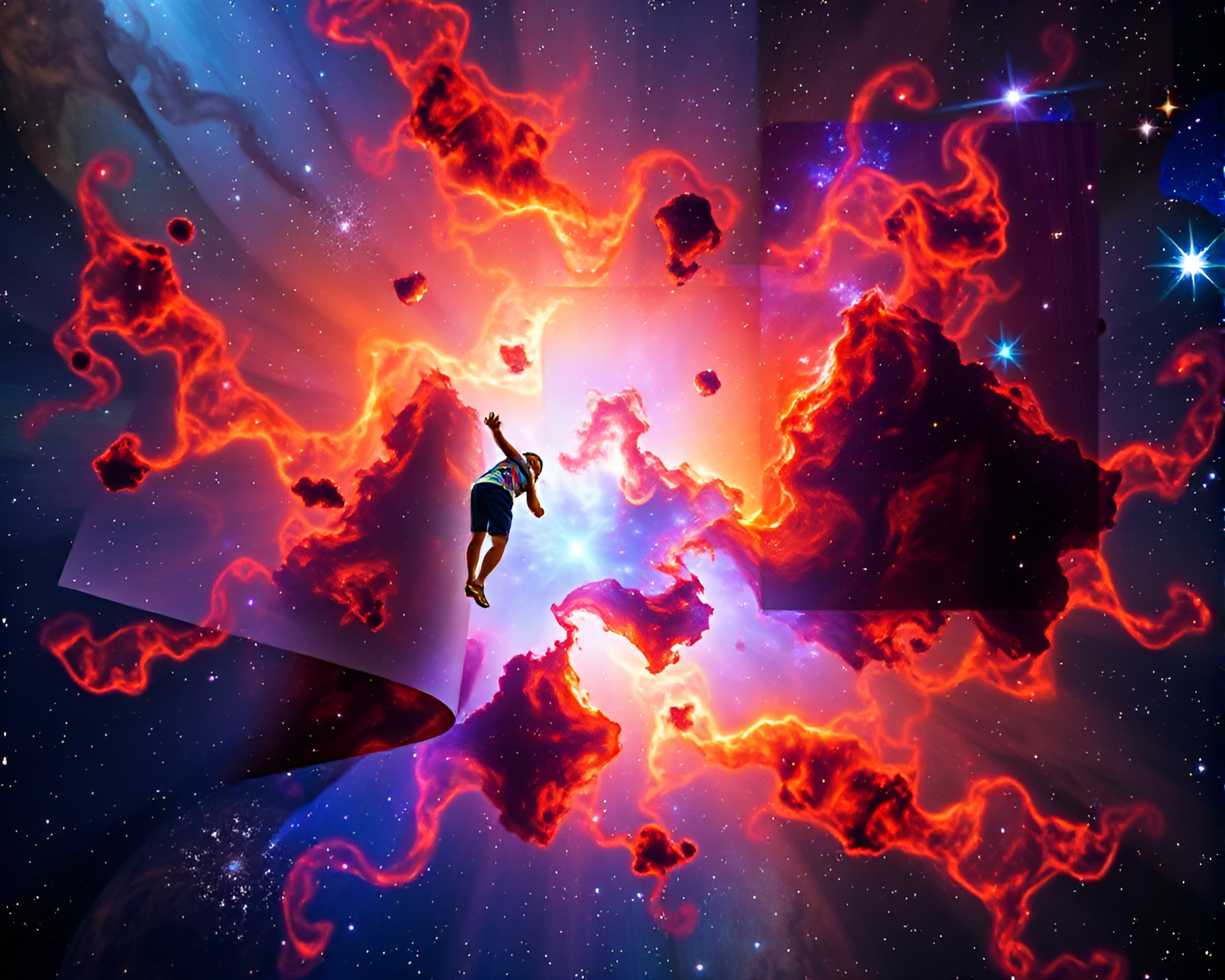 Colorful Cosmic Nebula Photomontage Collage Artwork – free AI stock image