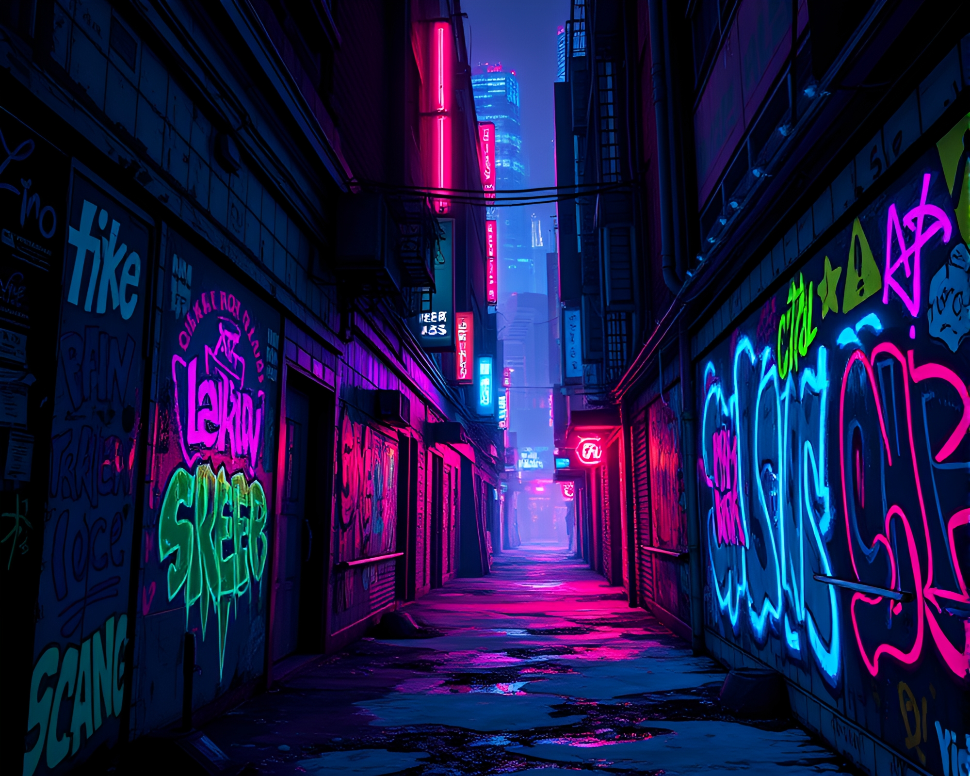 Neon-soaked Dystopian Cityscape Graffiti Pixel Art Masterpiece – free AI stock image