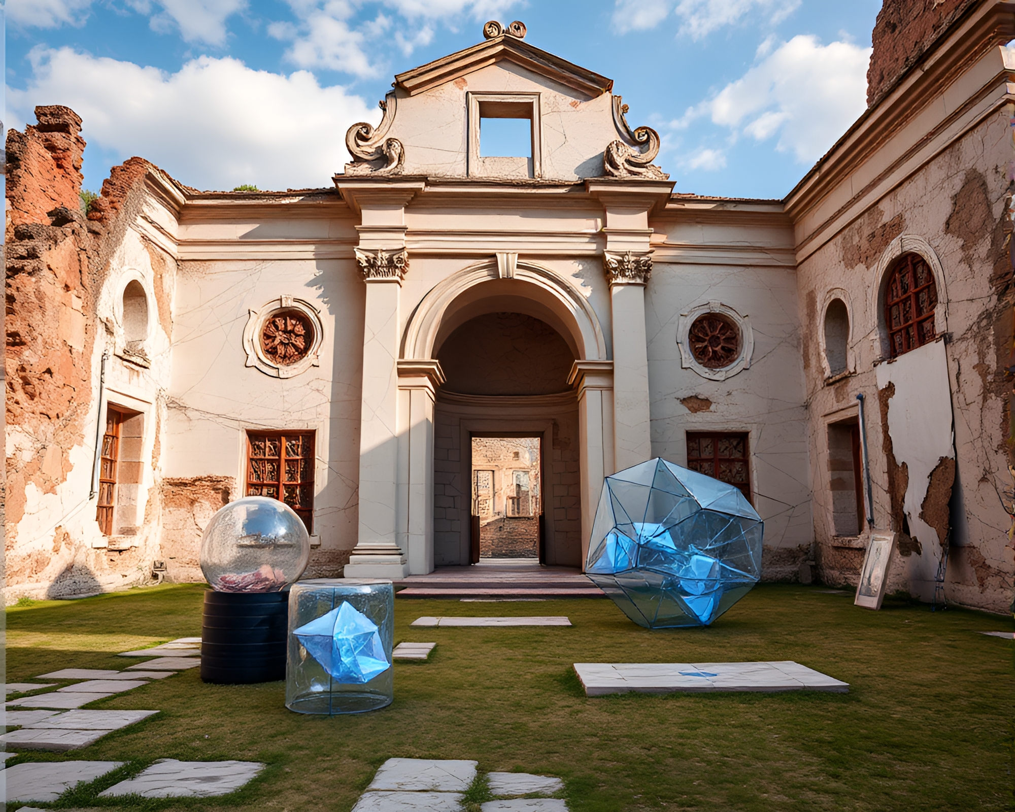 Contemporary Art Installations Blend History with Modernity in Ruined Marble Palace – free AI stock image