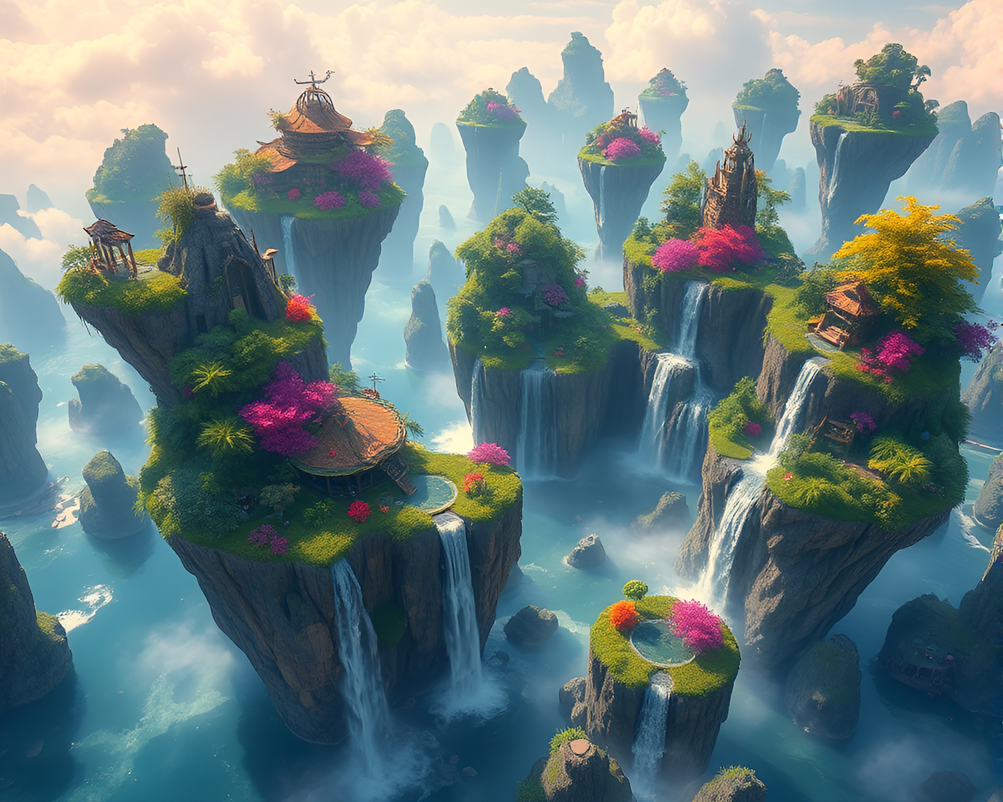 Enchanting Fantasy Archipelago Floating Islands Landscape – free AI stock image