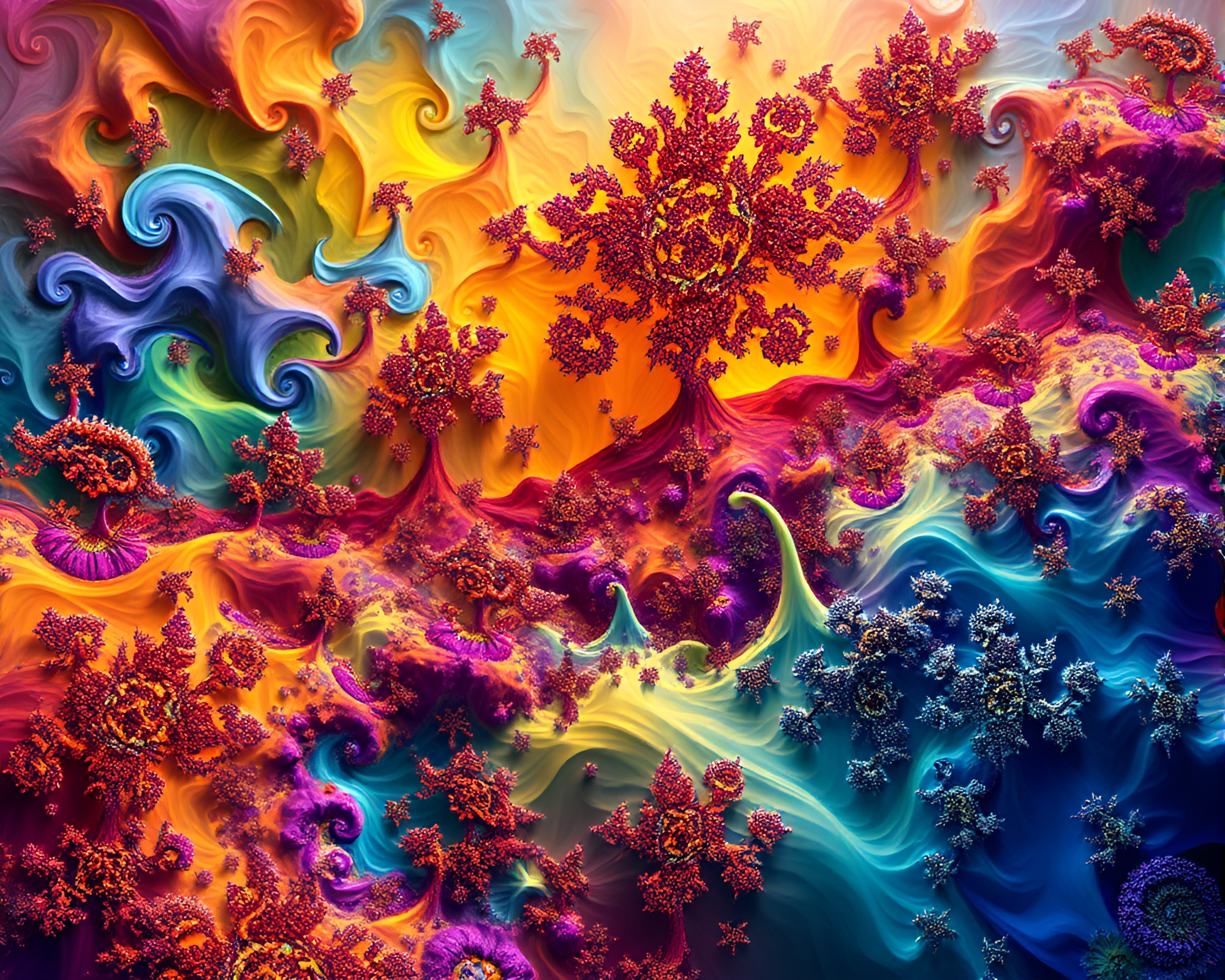 Vibrant Fractal Patterns Blend Seamlessly in Lush Landscape – free AI stock image