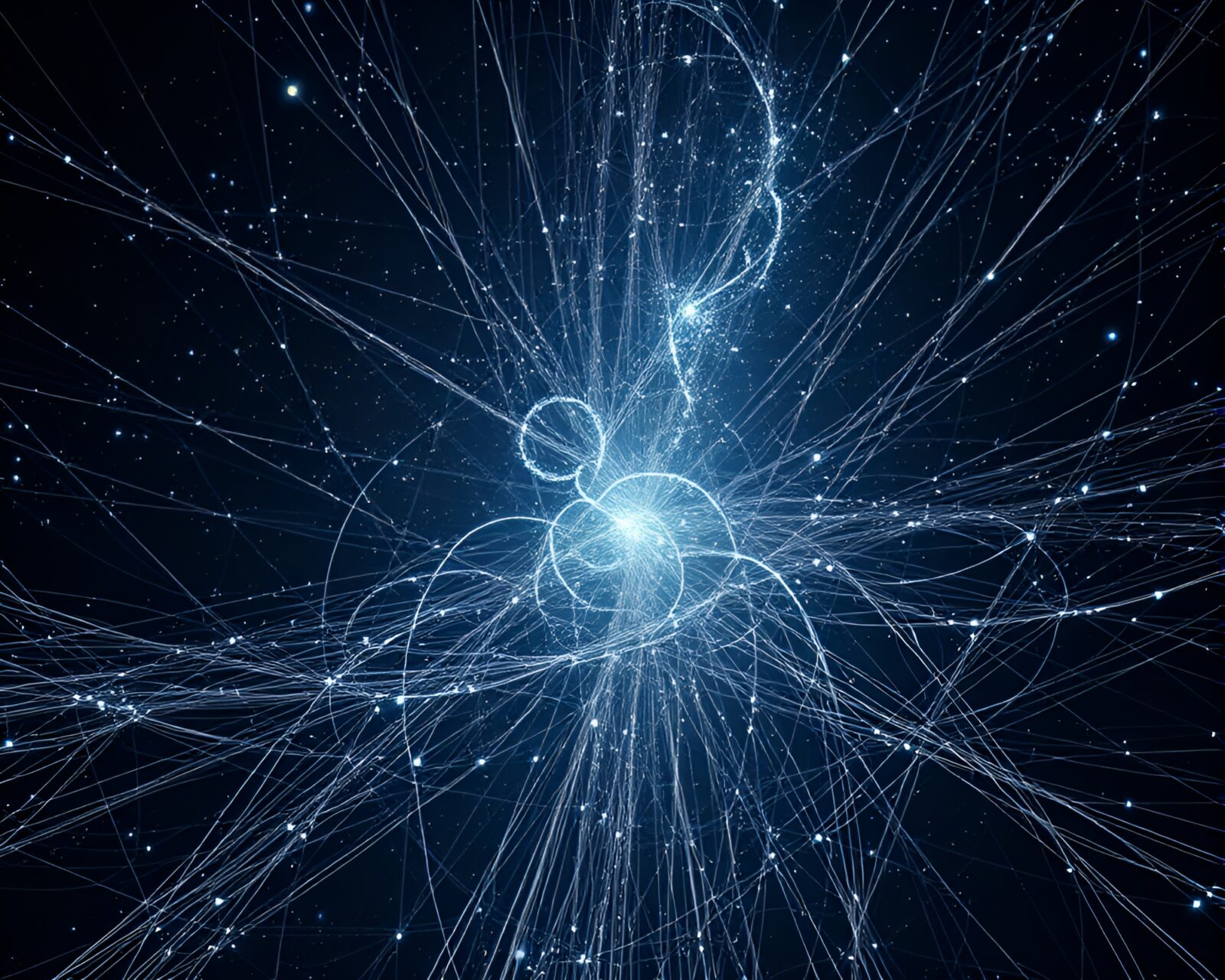 Intricate cosmic strings in glitch 8-bit style art
