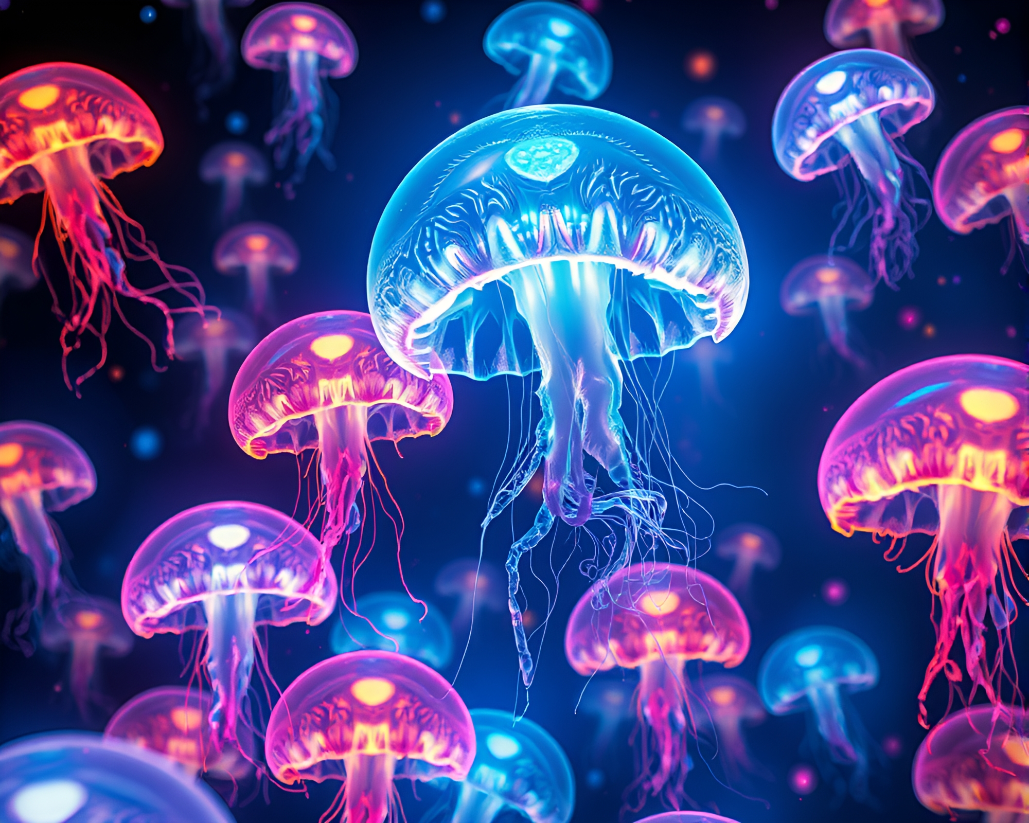 Glowing Jellyfish Swarm: Ominous Graphic Design Illustration – free AI stock image