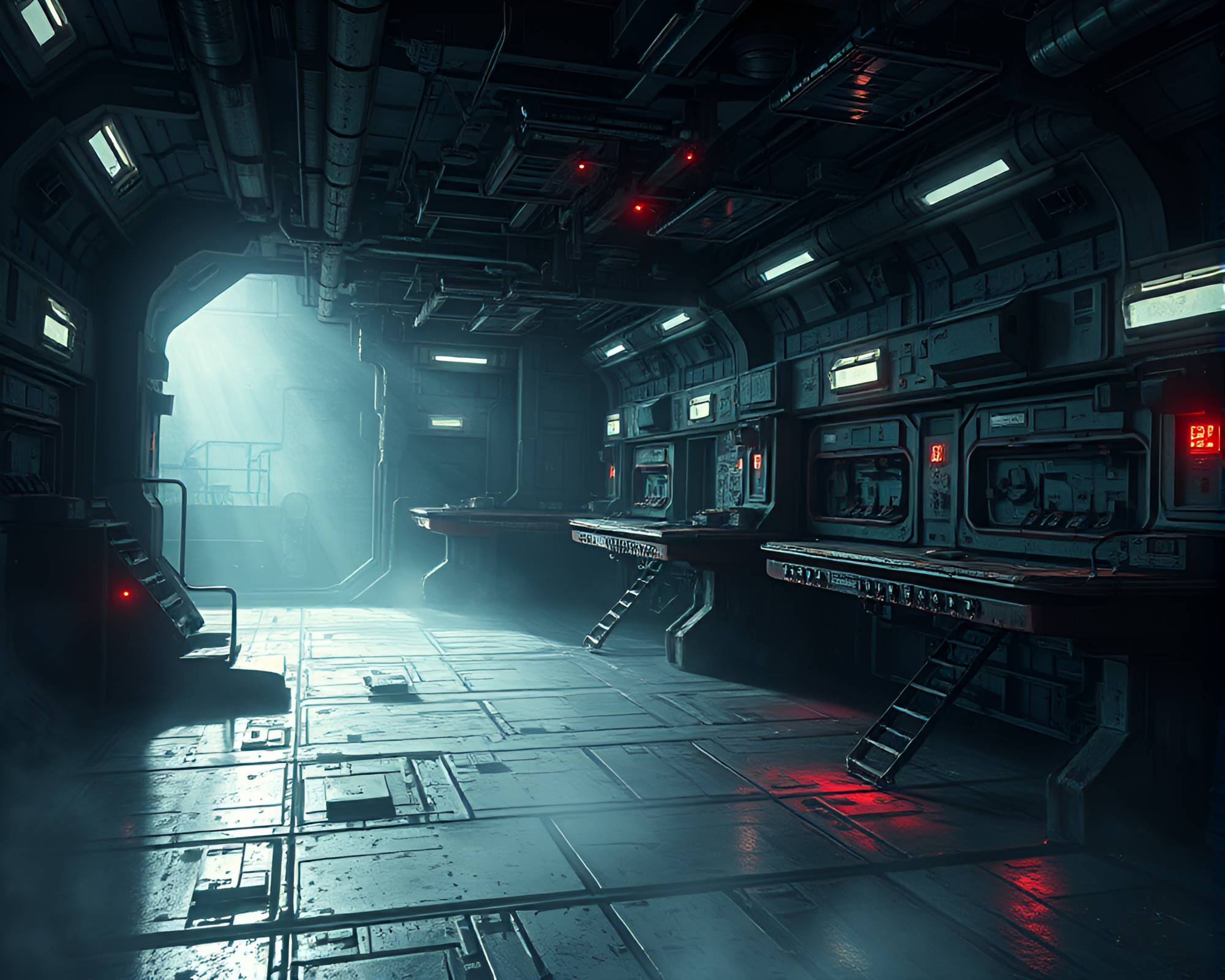 Eerie Abandoned Space Station Haunted by Shadows – free AI stock image