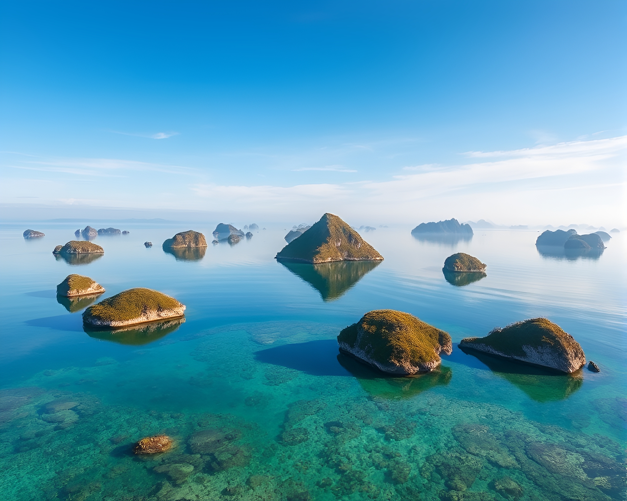 Crystal Clear Waters Surrounding Mesmerizing Floating Islands Archipelago – free AI stock image