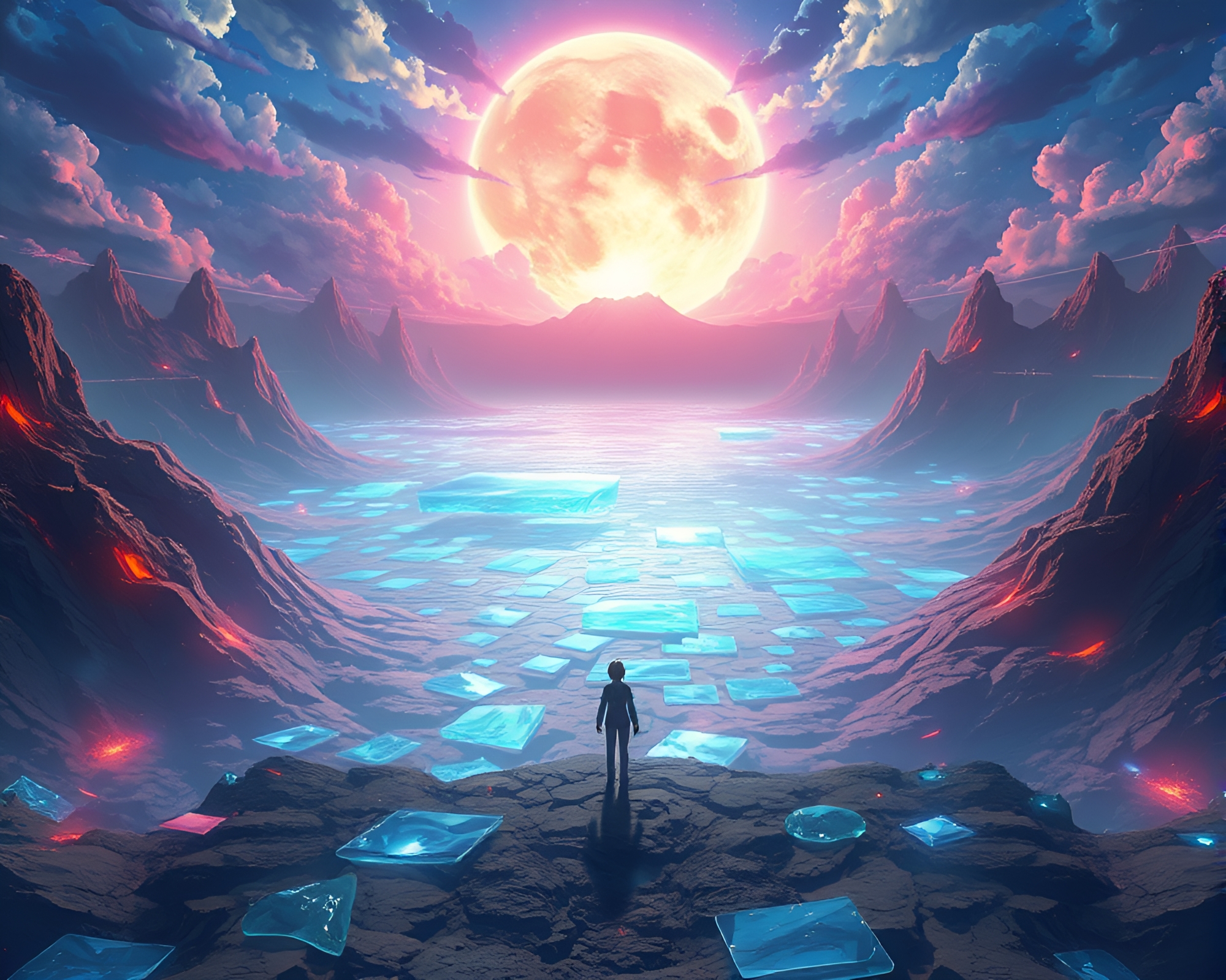 Enchanting Anime Character in Volcanic Glass Plain – free AI stock image