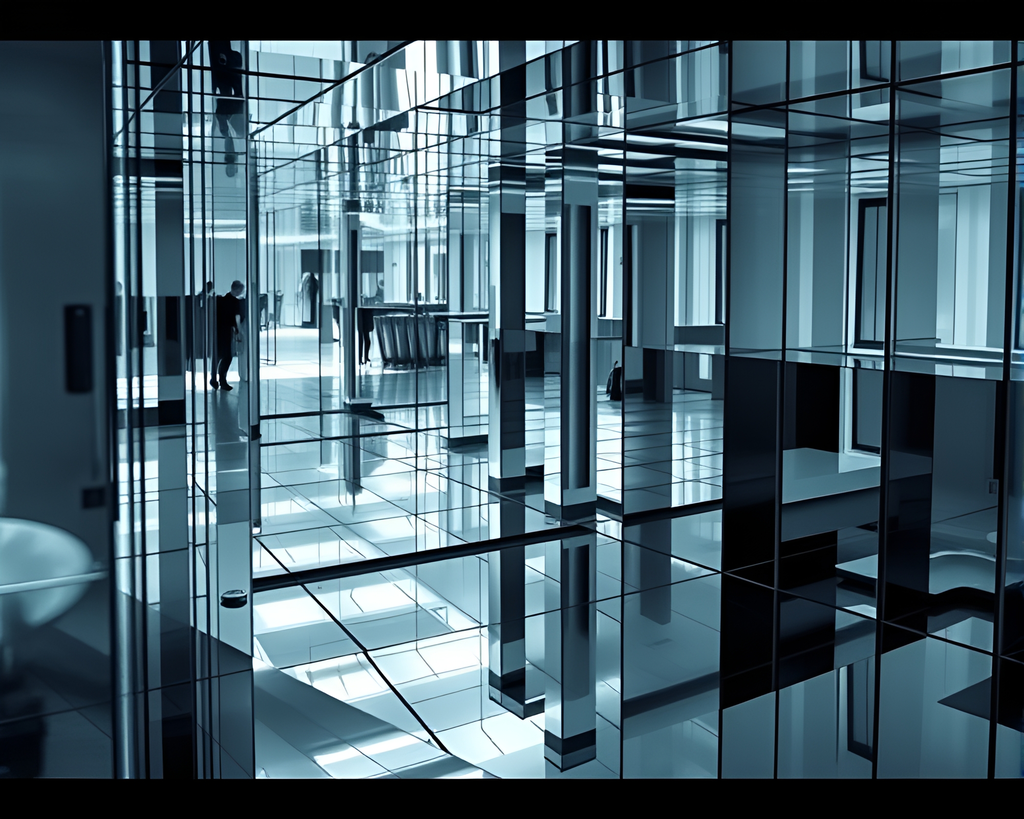 Mirror Labyrinth: Surreal Contemporary Art with Illusions – free AI stock image