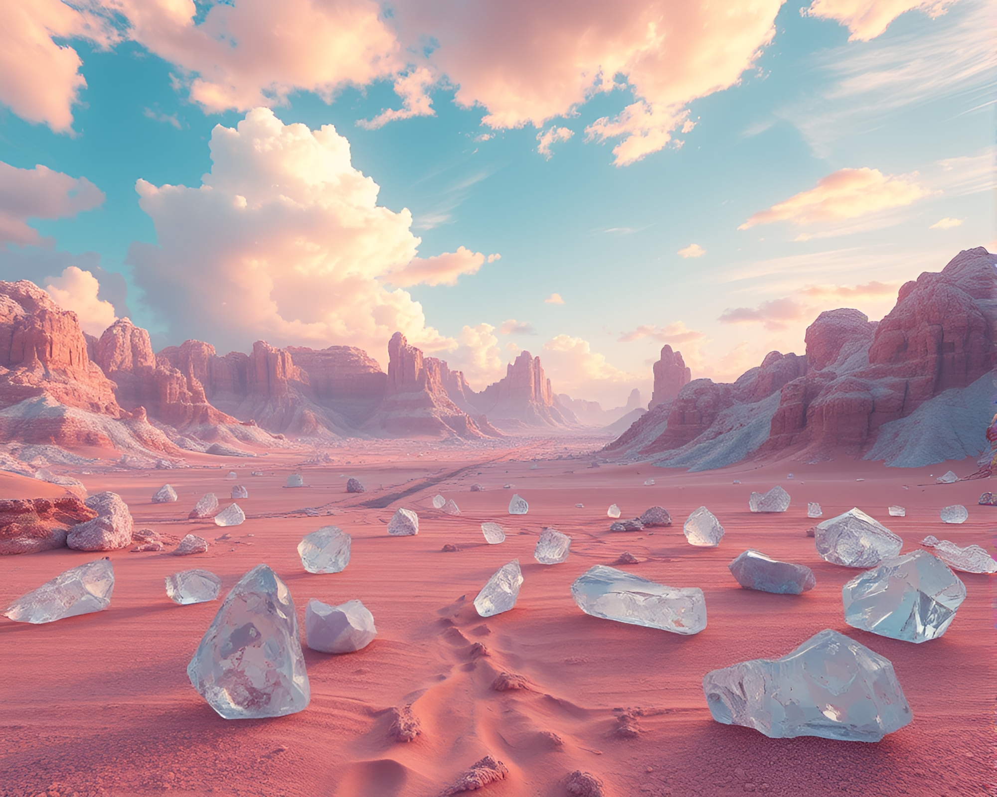 Galvanizing Digital Sky Over Crystalline Desert Landscape – free AI stock image