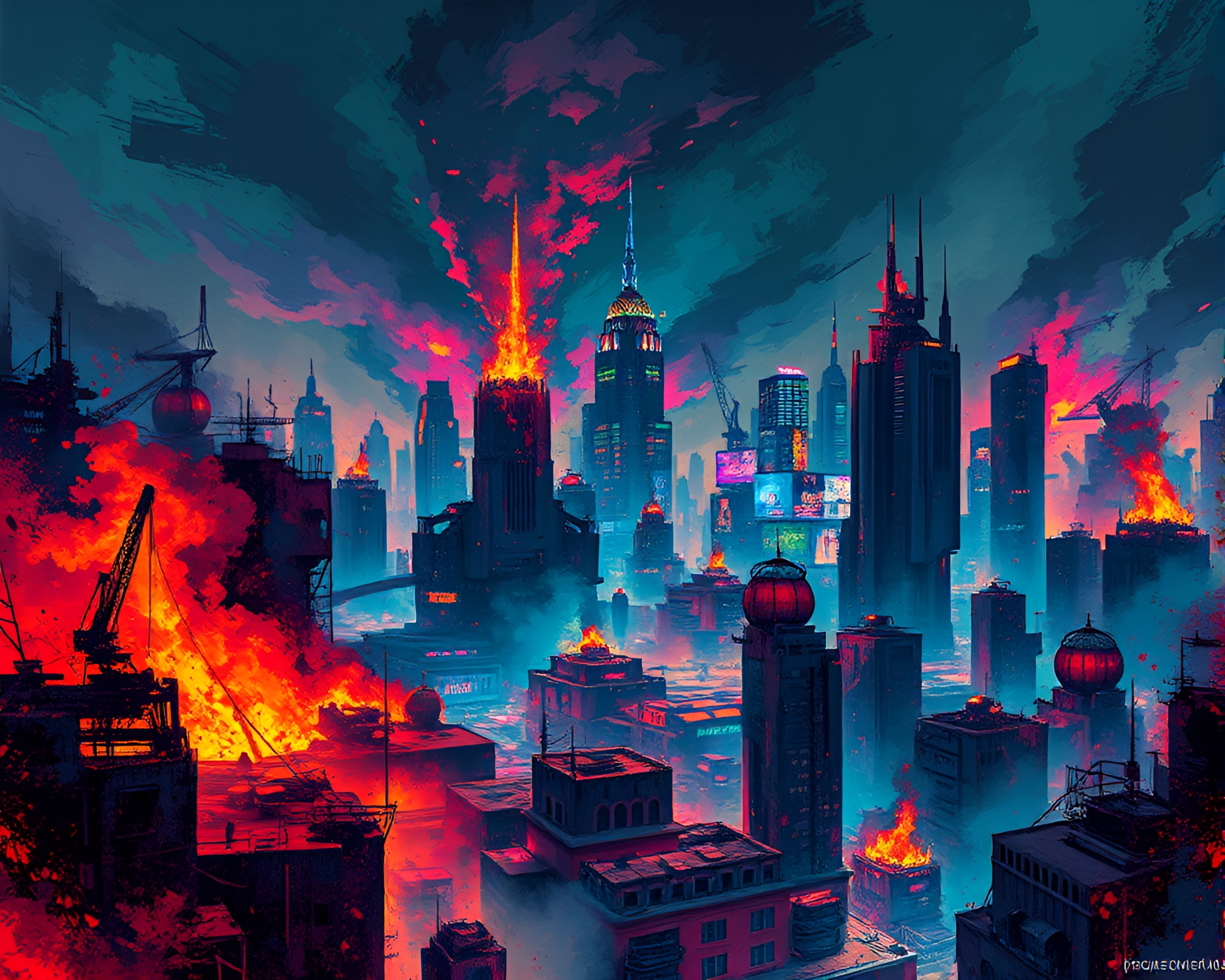 Apocalyptic Cityscape in Modern Art Style – free AI stock image