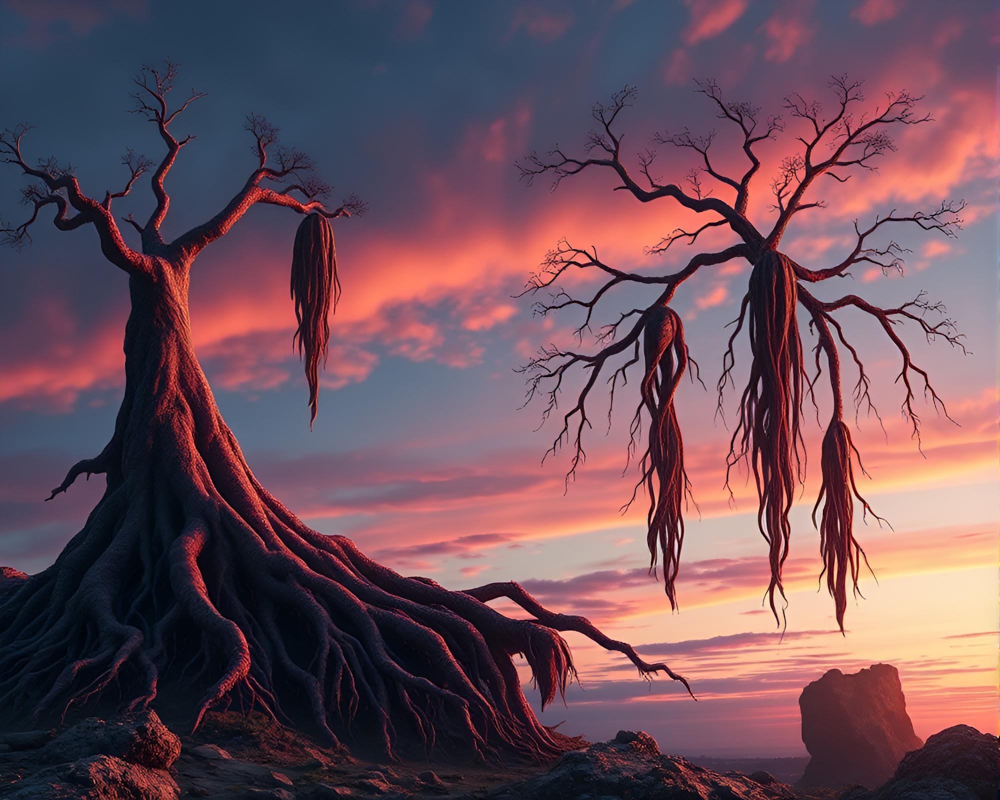 Twilight Sky Roots in Stunning Digital Matte Painting – free AI stock image