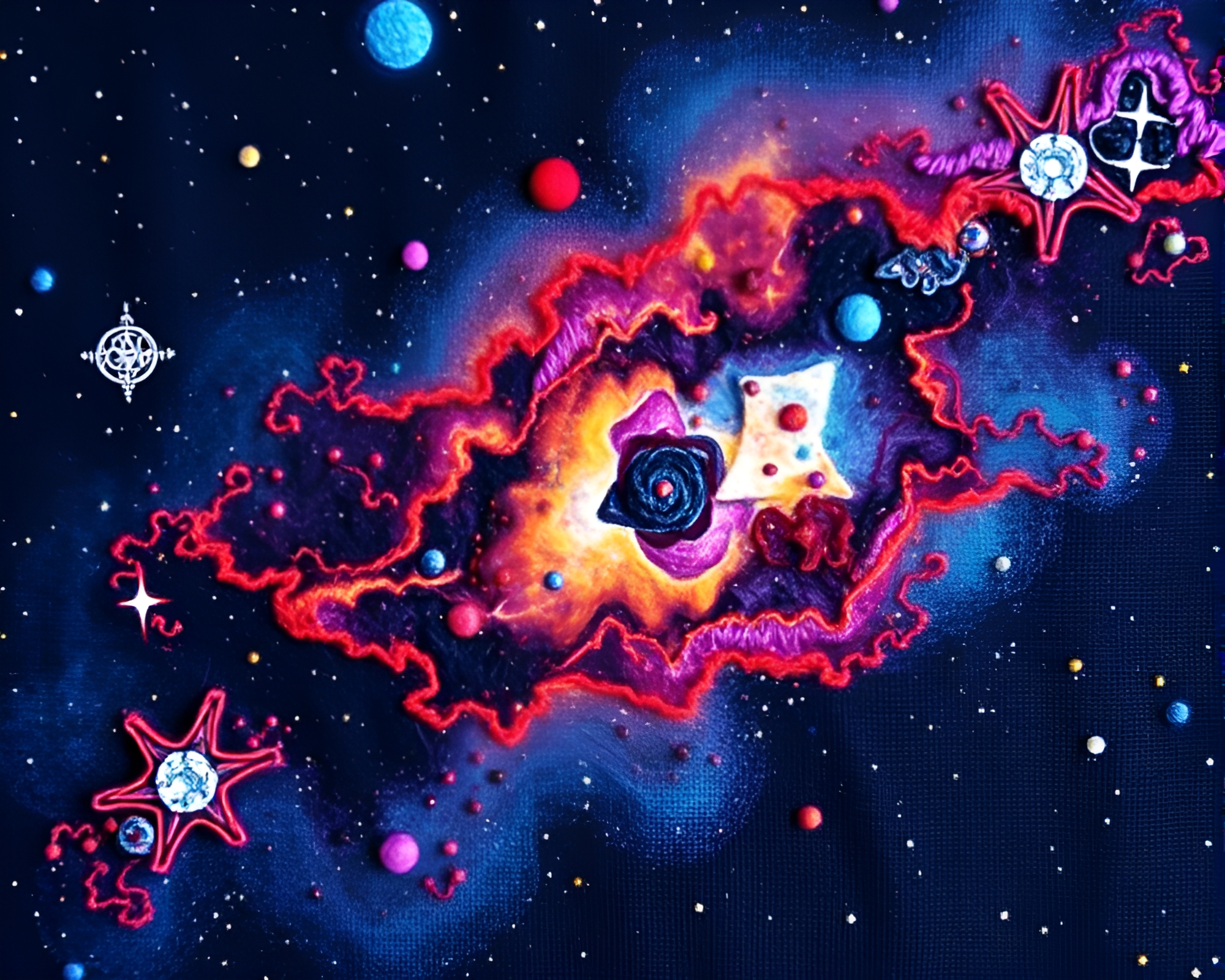 Mesmerizing Cosmic Nebula Embroidered Artwork – free AI stock image