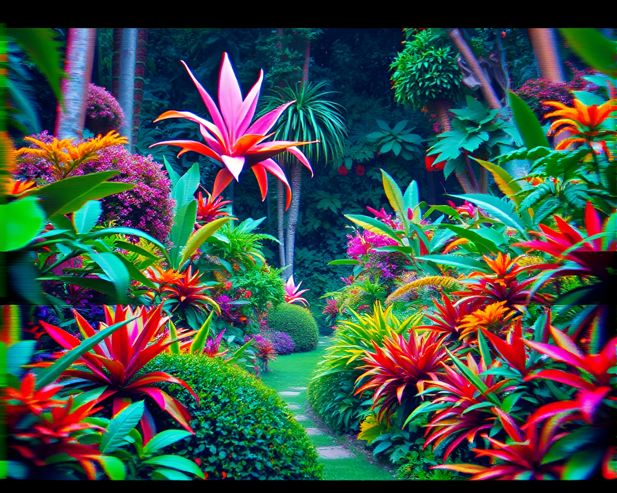 Surreal Melancholic Botanical Garden Overflowing with Colorful Foliage – free AI stock image