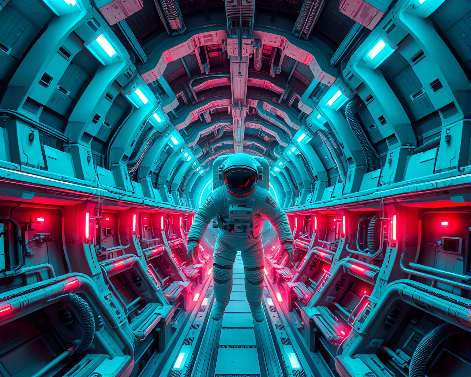 Astronaut in Surreal Zero-Gravity Labyrinth – free AI stock image