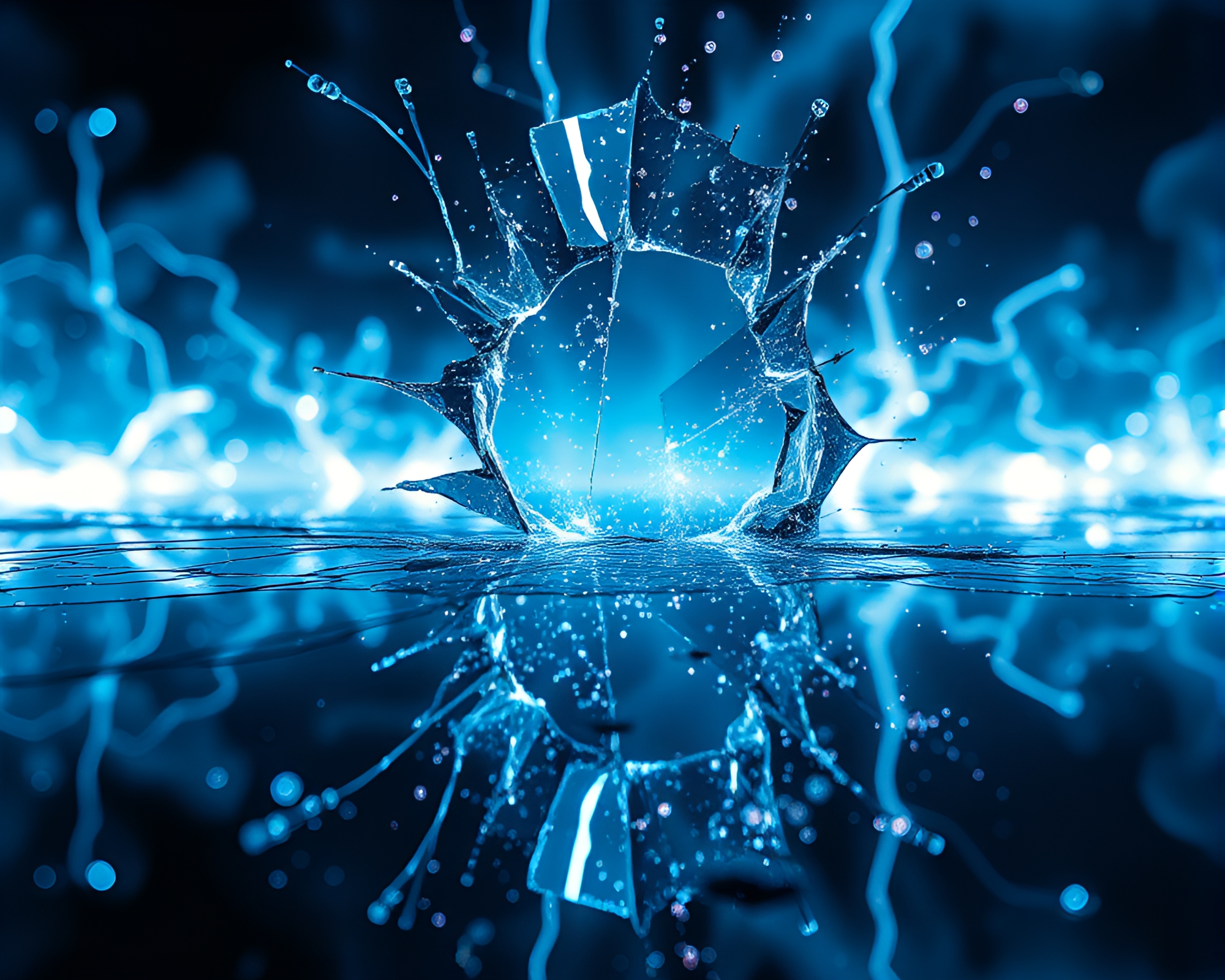 Surreal Vector Illustration of Shattered Mirror Reflecting Charged Particles – free AI stock image