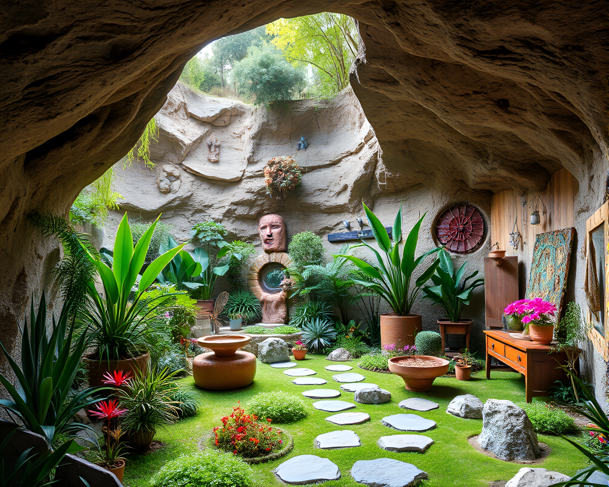 Enchanting Underground Garden with Contemporary Art Installations – free AI stock image