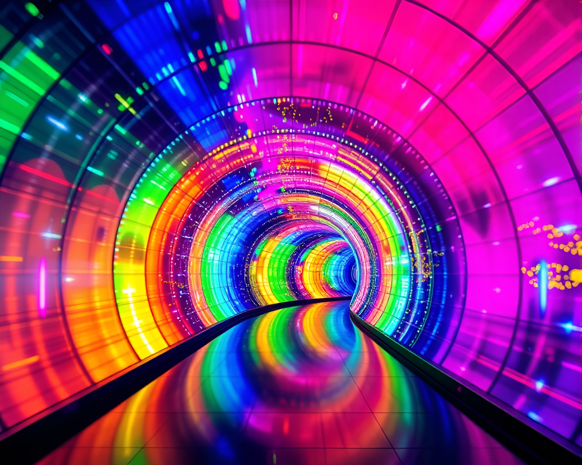 Vibrant Technicolor Light Tunnel in Electrifying 3D Display – free AI stock image