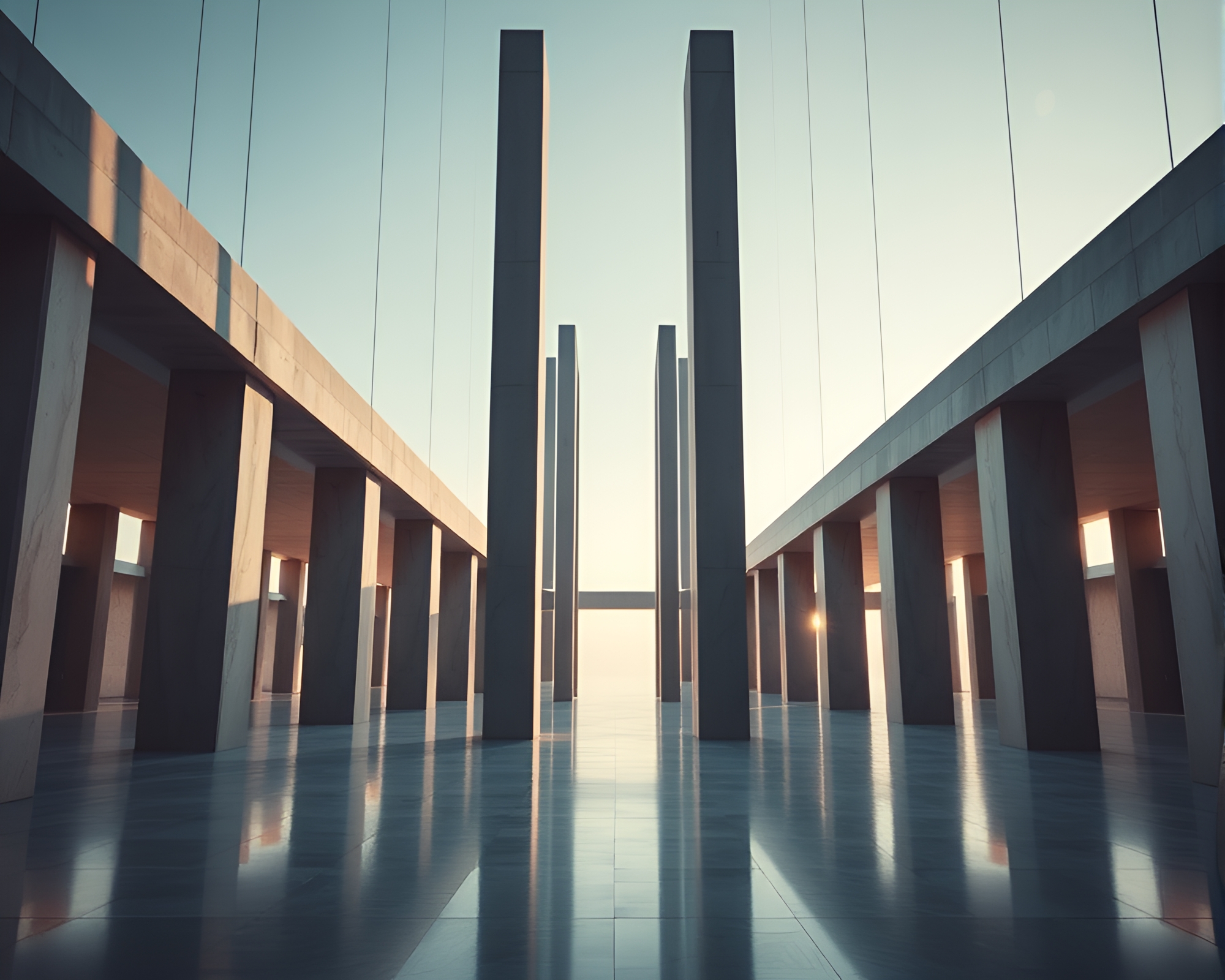 Tranquil Futuristic Vector Illustration of Suspended Monolithic Pillars – free AI stock image