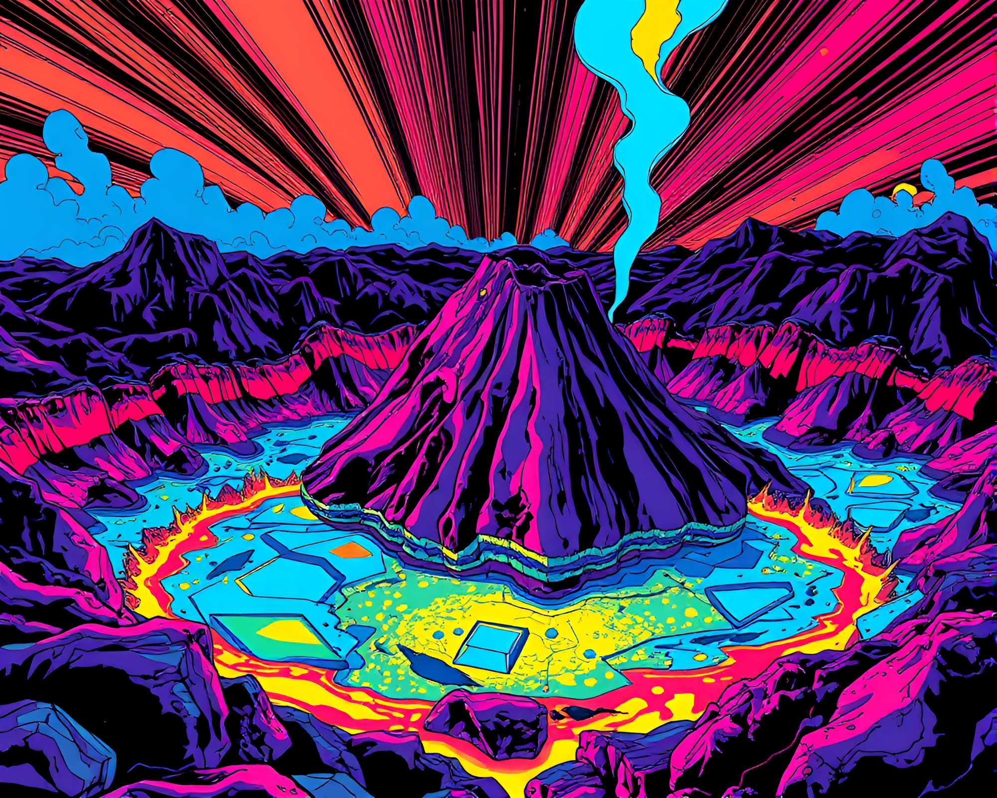 Vibrant Pop Art Volcanic Glass Plain Illustration – free AI stock image