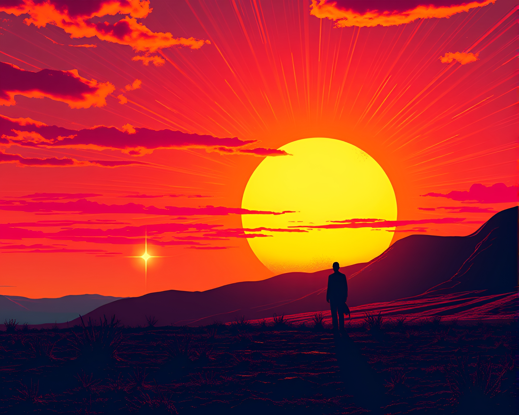 Vibrant Pop Art Sunset Silhouette Gathering Emotions – free AI stock image