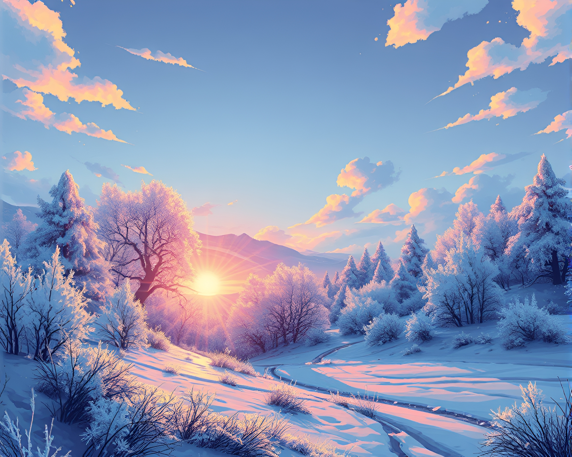 Glittering Frosty Landscape in Bold Vector Style Illustration – free AI stock image
