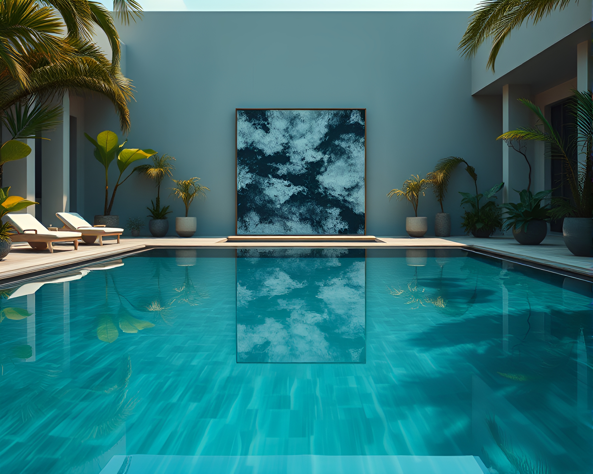 Tranquil Oasis Reflecting Brooding Abstract Art Piece – free AI stock image