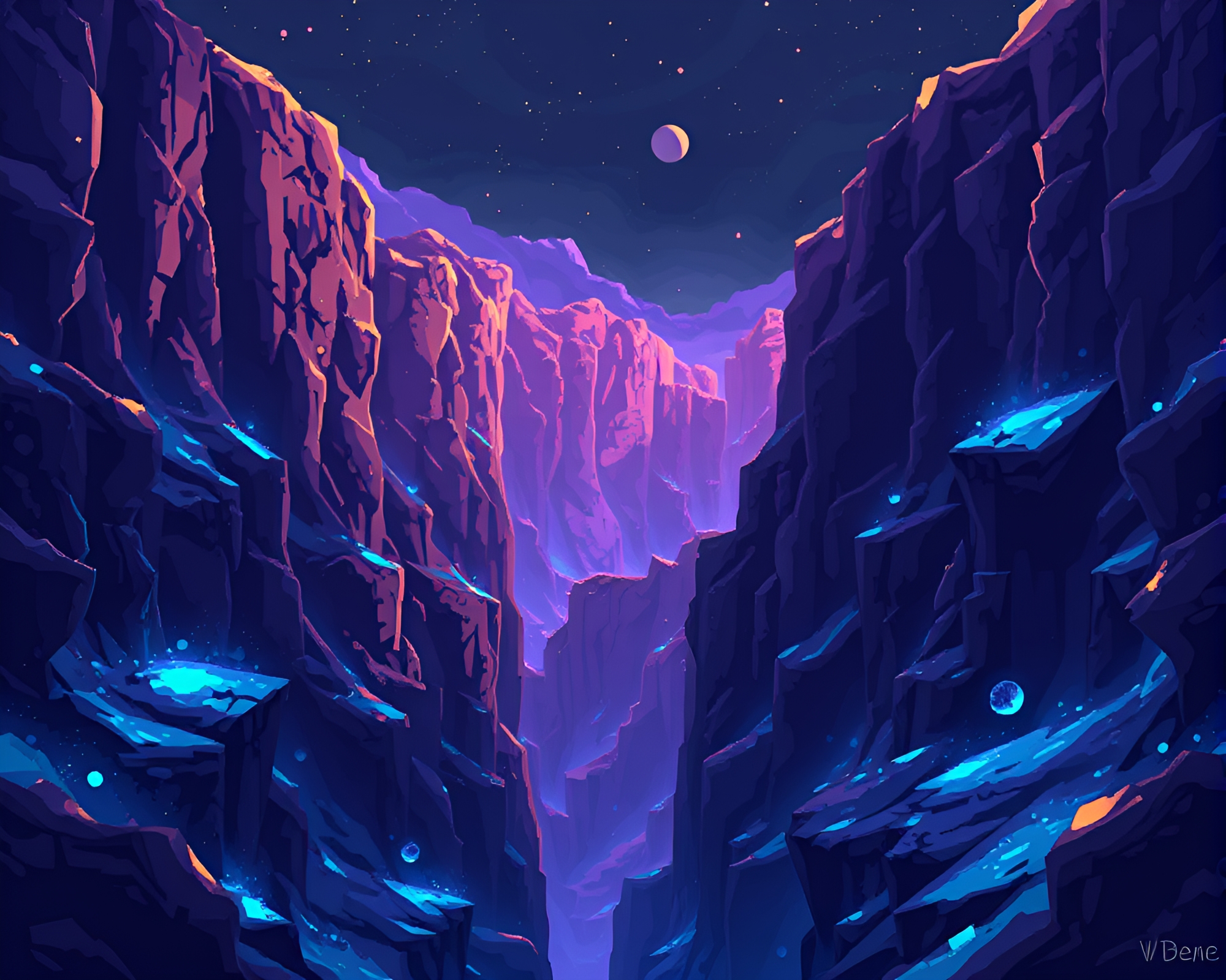 Gleaming Obsidian Canyon with Mystical Aura Pixel Art – free AI stock image