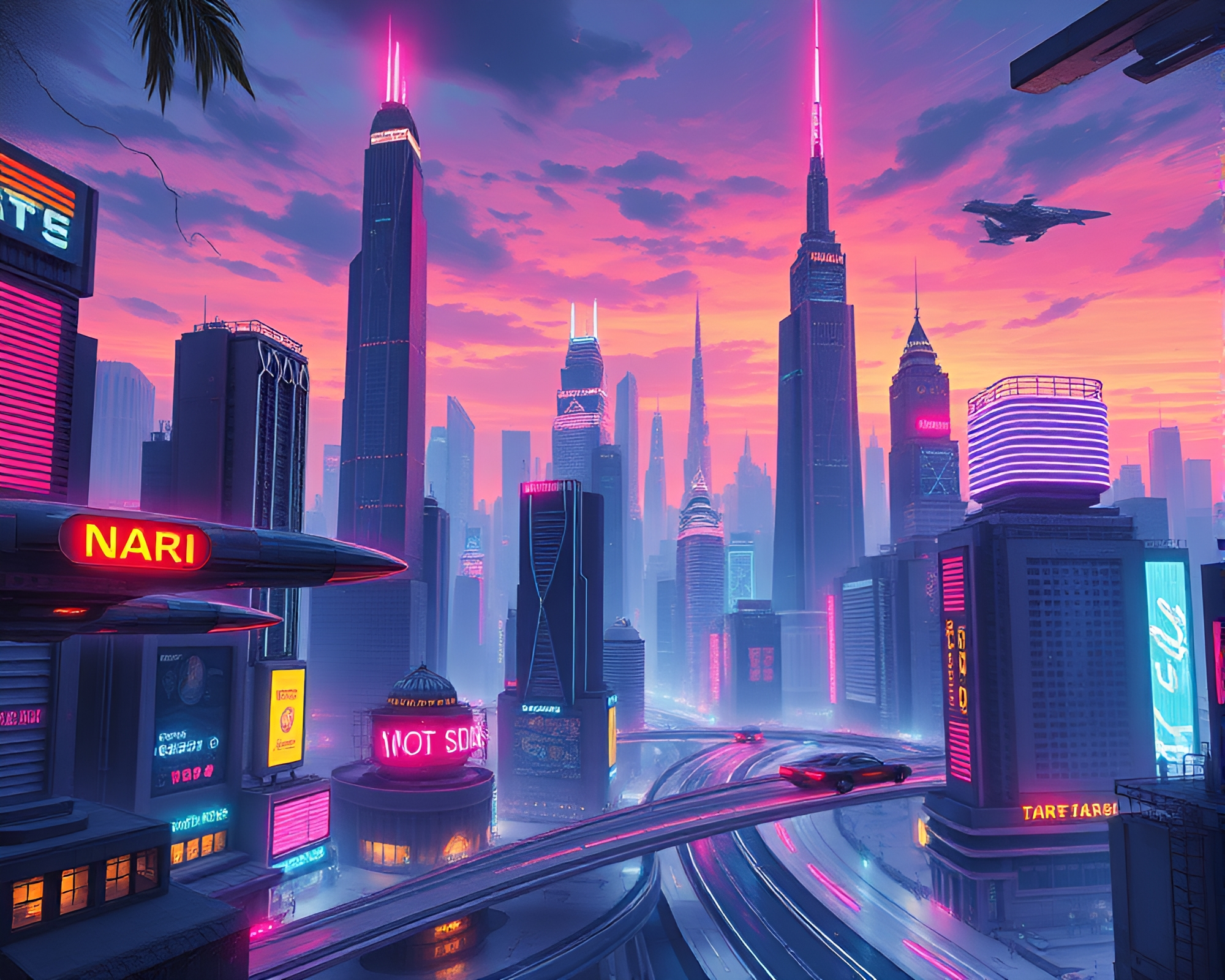 Retro-Futuristic Metropolis with Towering Skyscrapers and Flying Cars – free AI stock image