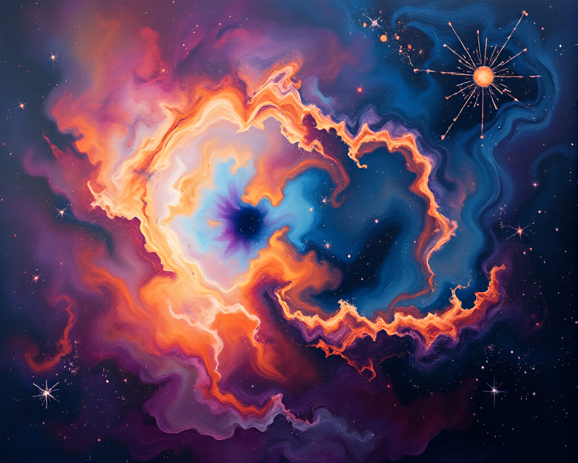 Majestic Cosmic Nebula in Brooding Acrylic Swirls – free AI stock image