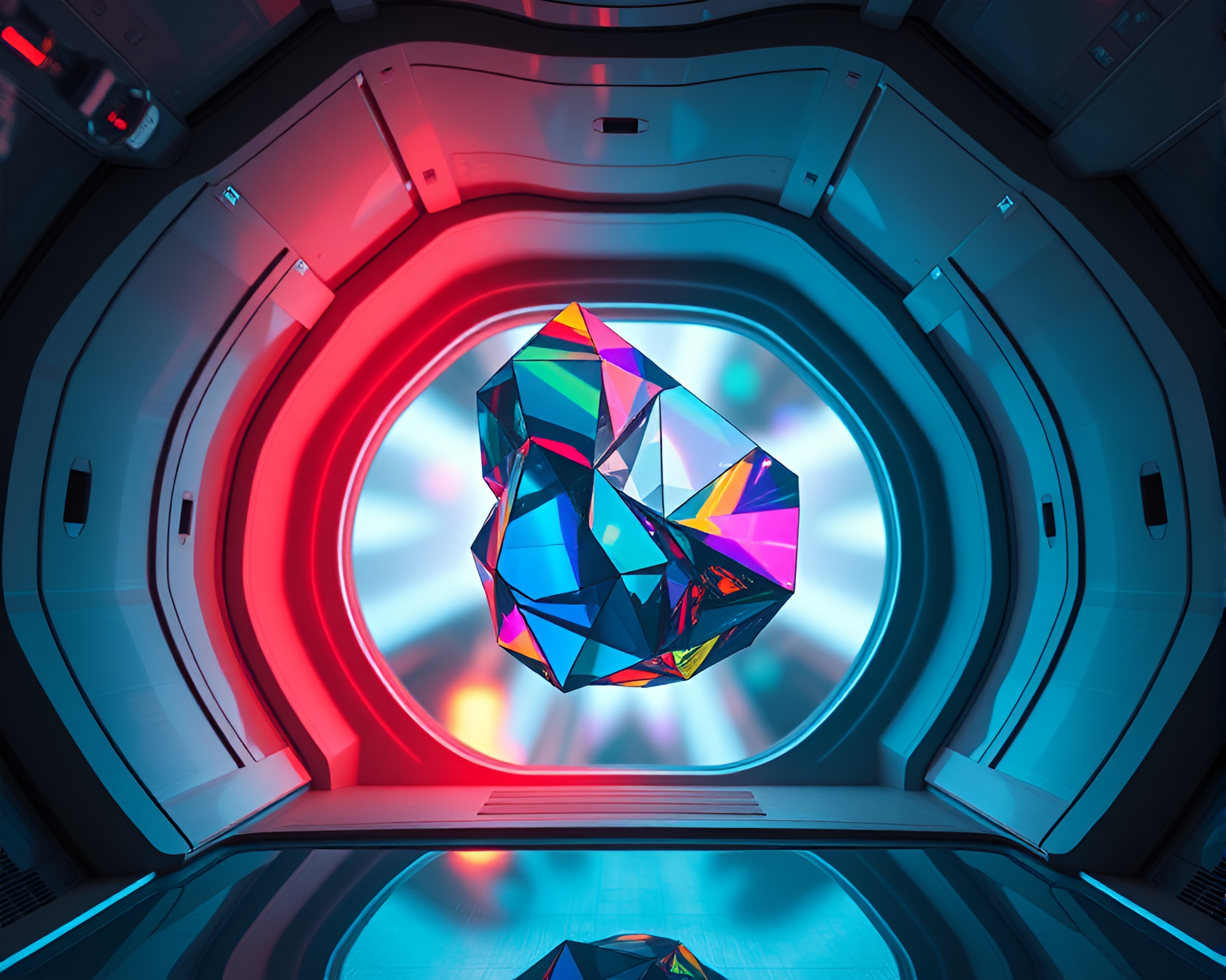 Captivating Reflective Cubism Sculpture Floating in Zero-Gravity – free AI stock image