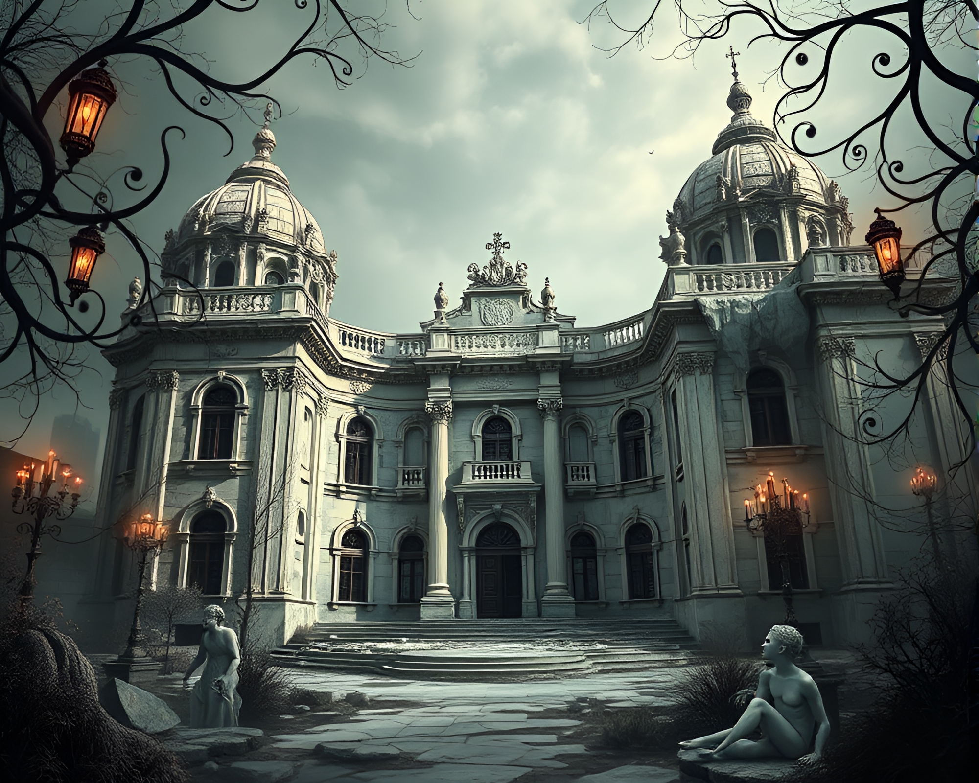 Eerie Marble Palace Ruins with Mystical Art Deco Elements – free AI stock image