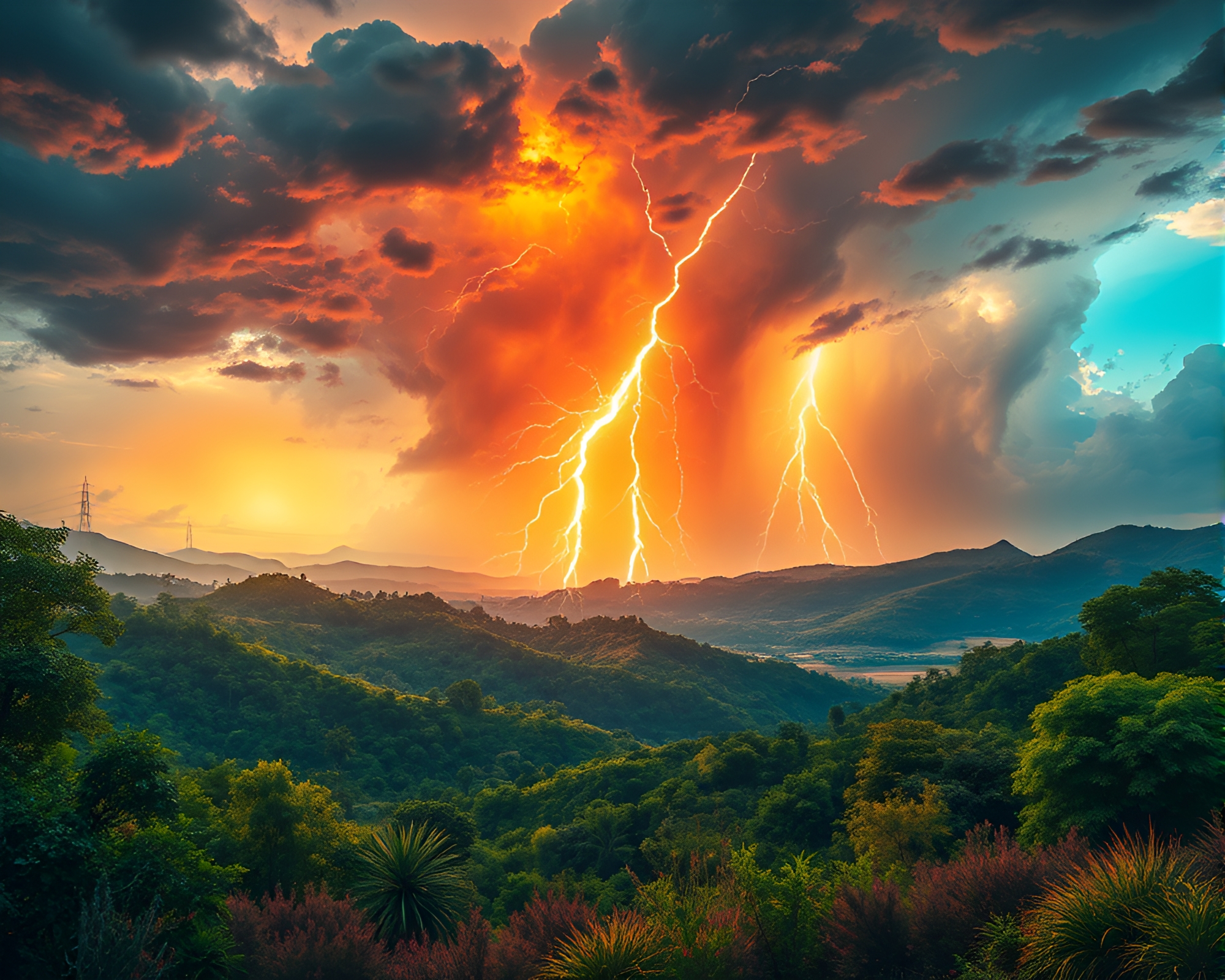 Vibrant Contemporary Art Lush Landscape with Electric Storm – free AI stock image