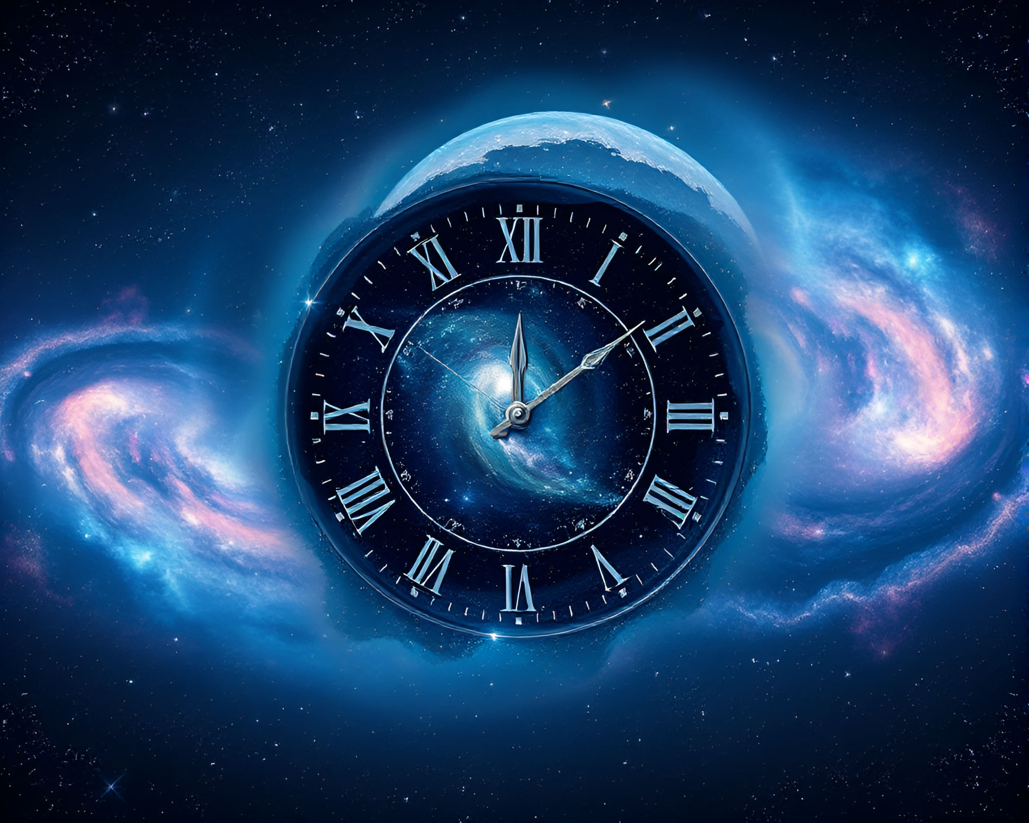 Surreal Cosmic Clock Face in Vast Universe – free AI stock image