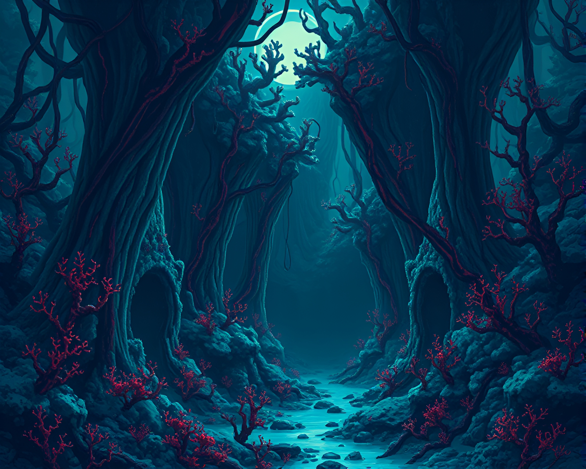 Eerie Alien Coral Forest Emerges in Captivating Pixel Art – free AI stock image