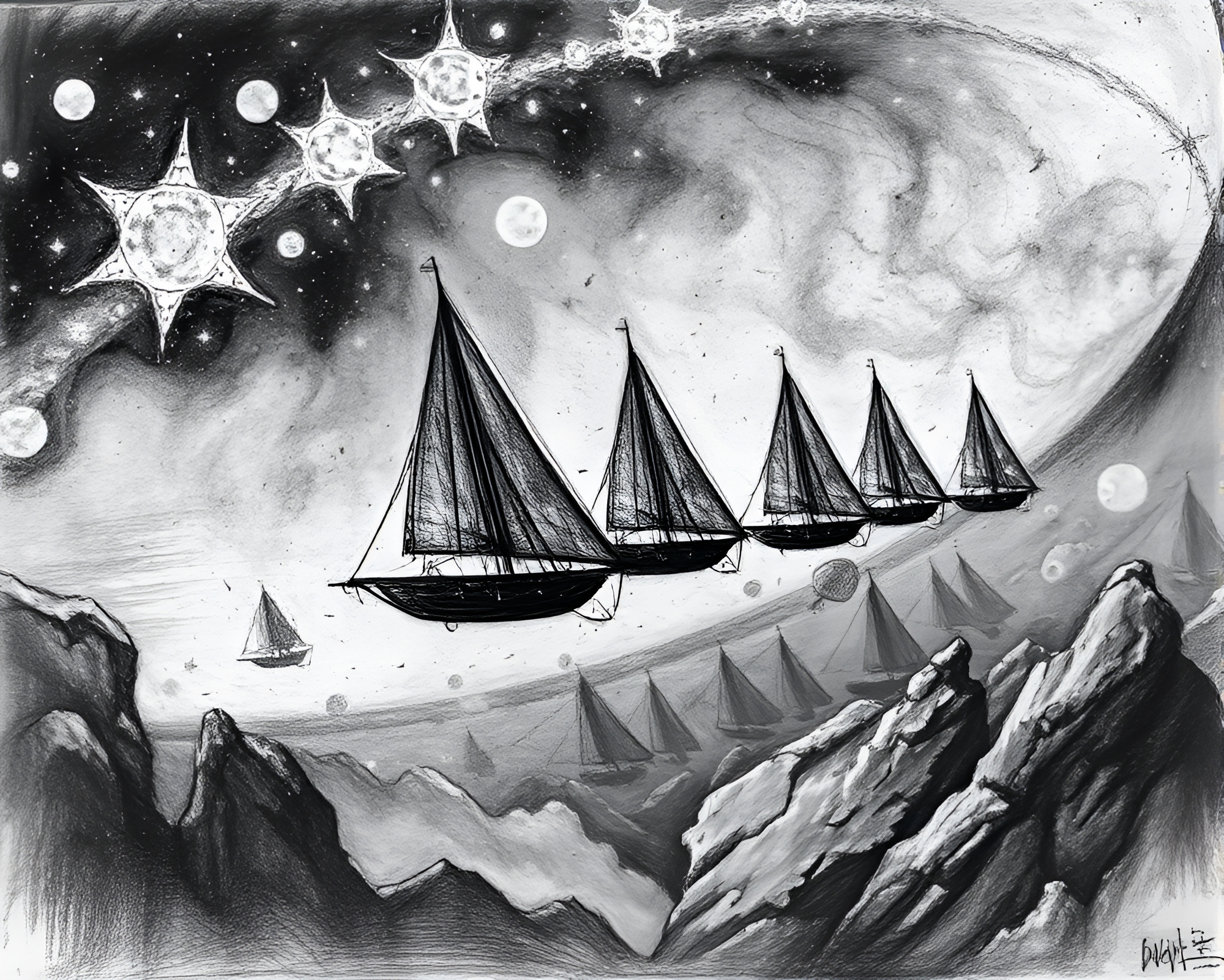 Celestial Solar Sail Fleet Drifting Through Ethereal Dreamscape – free AI stock image