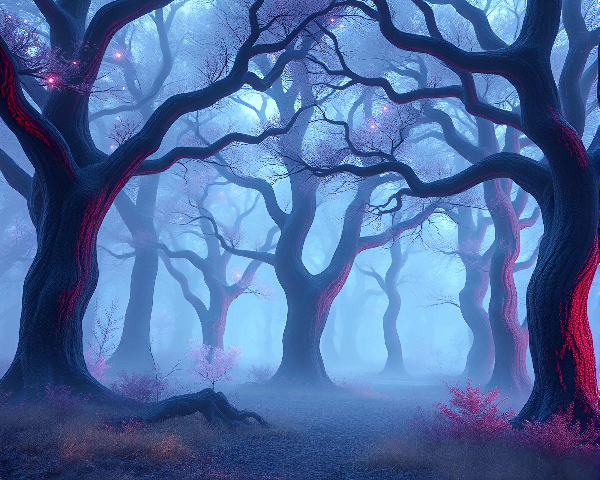 Spectral Oak Forest in Ethereal 3D Rendering – free AI stock image
