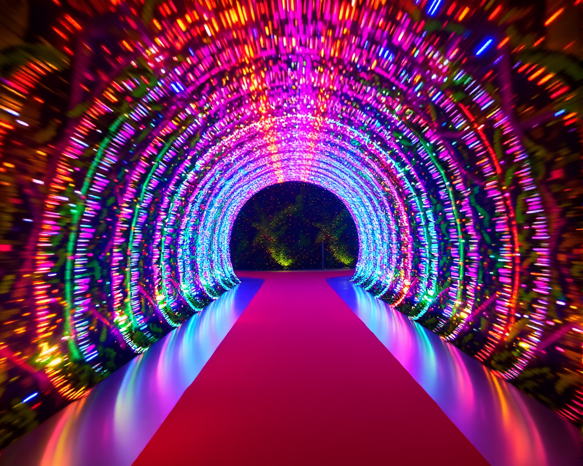 Vibrant Kinetic Light Tunnel At Fashion Runway – free AI stock image