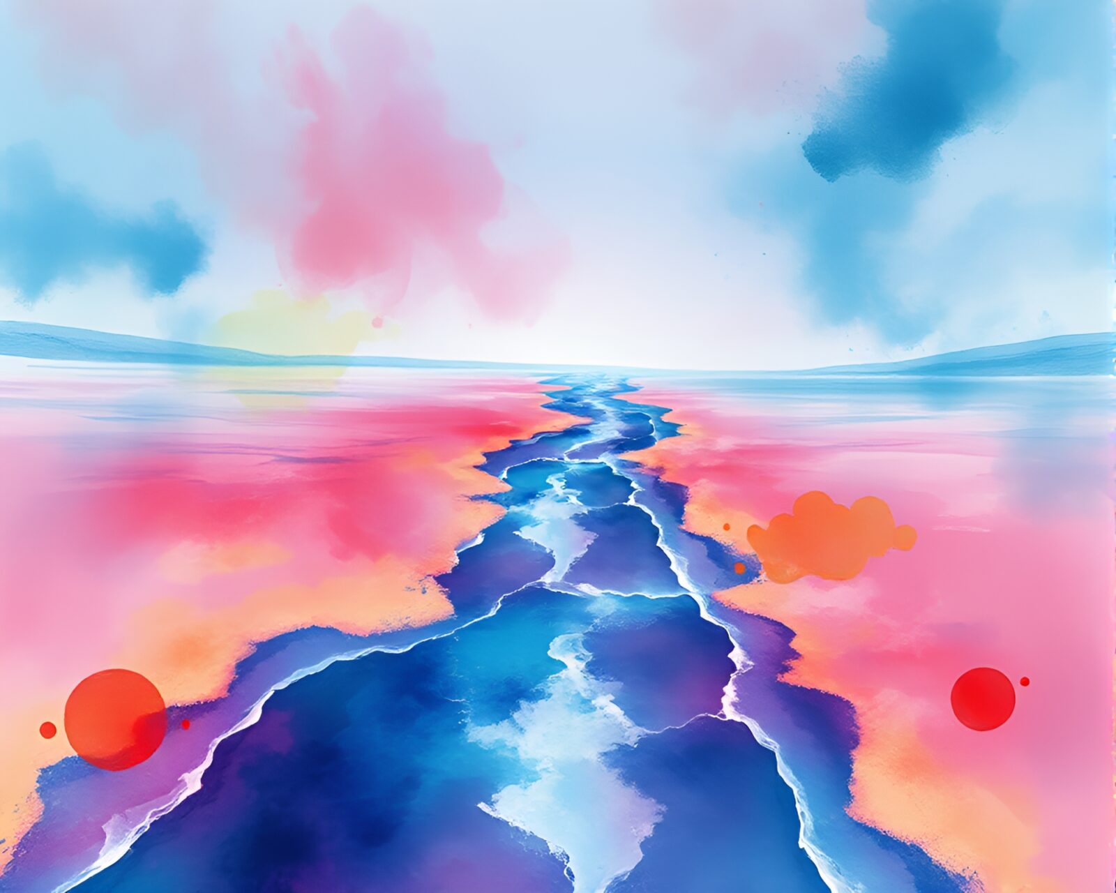 Captivating image of liquid mercury river with vibrant watercolor splashes