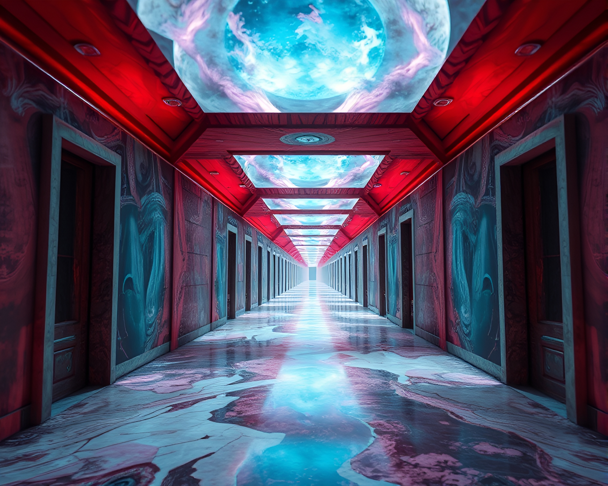 Surreal Time-Warp Corridor Transcends Space and Perception – free AI stock image
