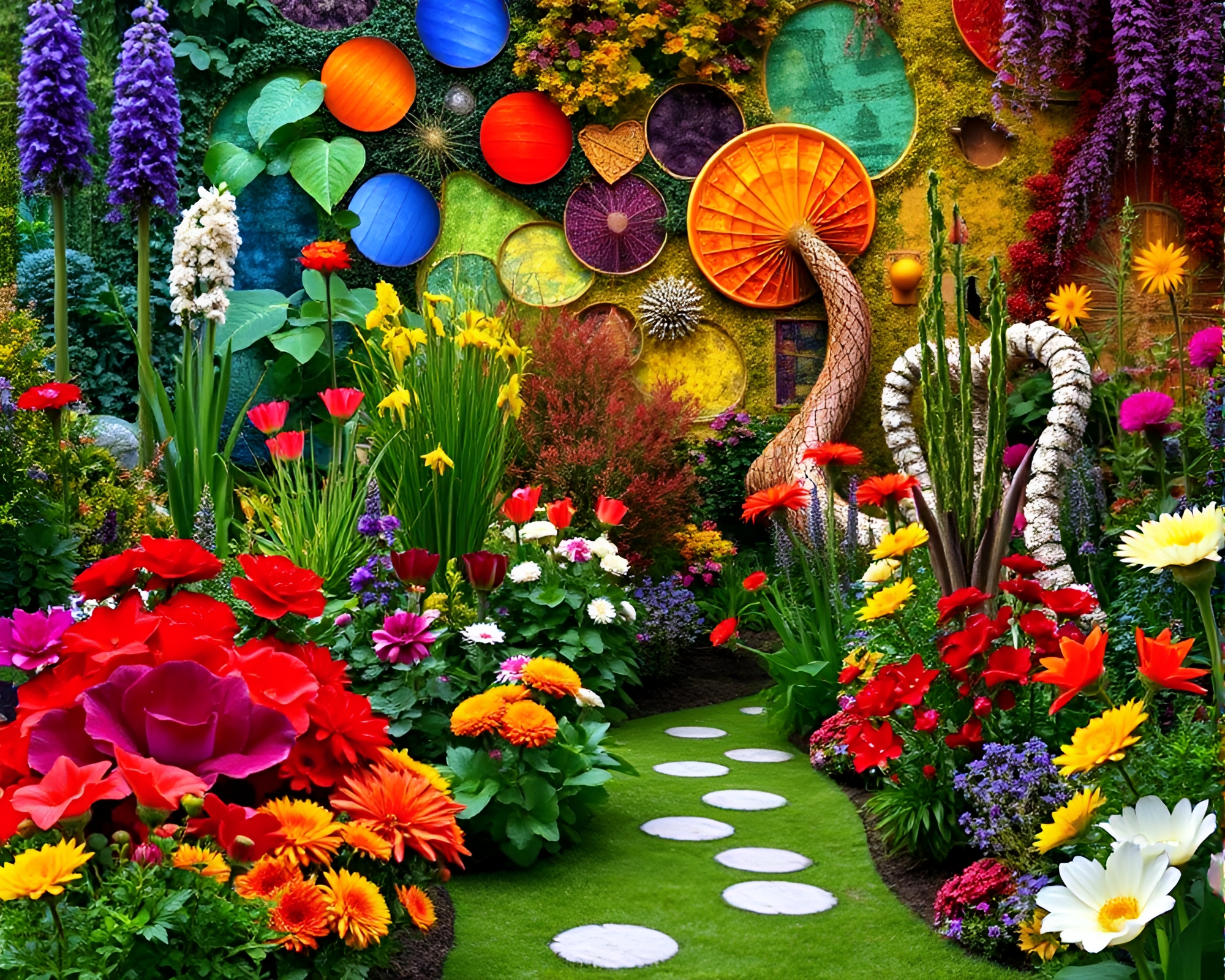 Lush Garden Transforming into Modern Art Masterpiece Time-lapse – free AI stock image
