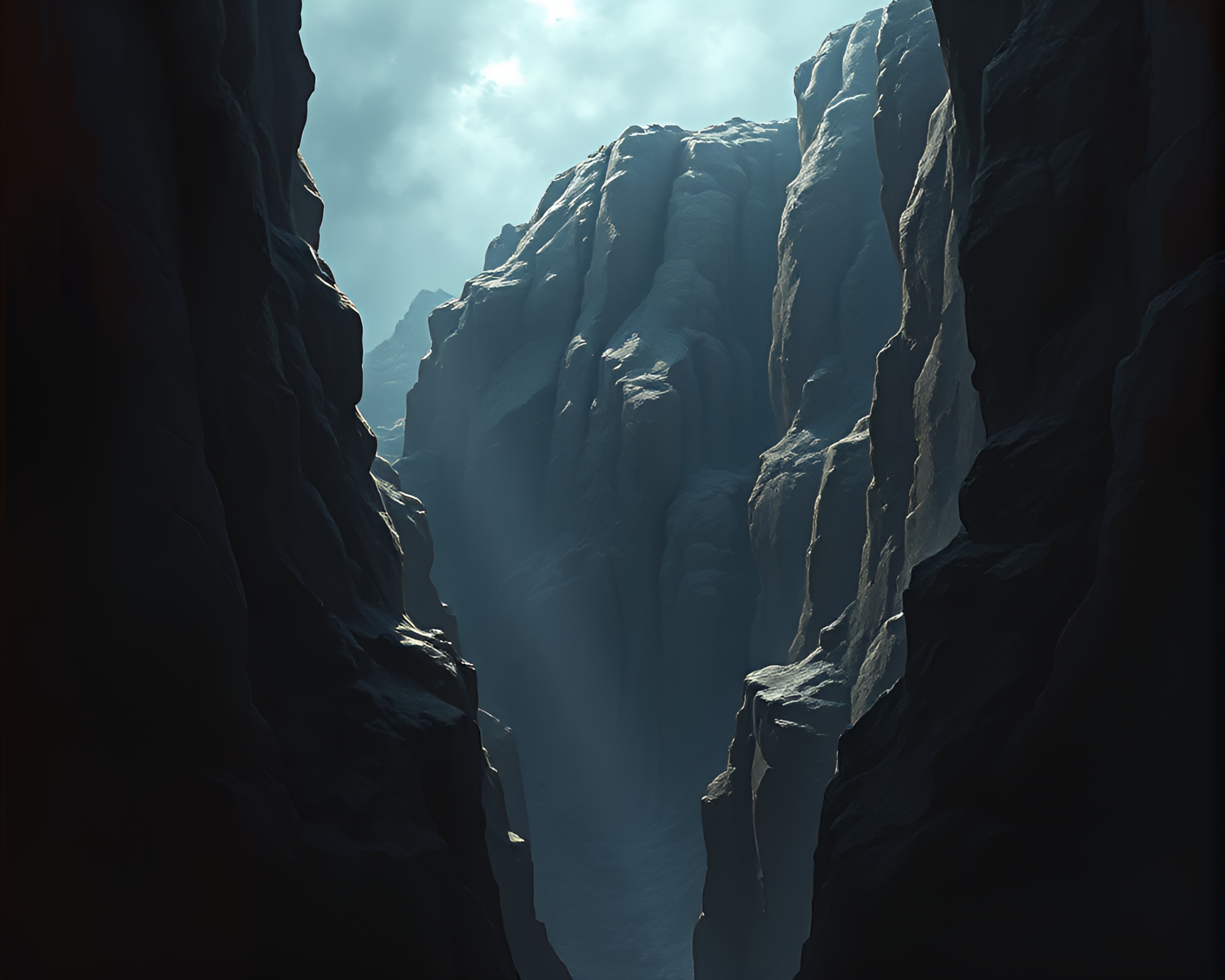 Ominous Obsidian Canyon: Dark Landscape Artistic Paint – free AI stock image