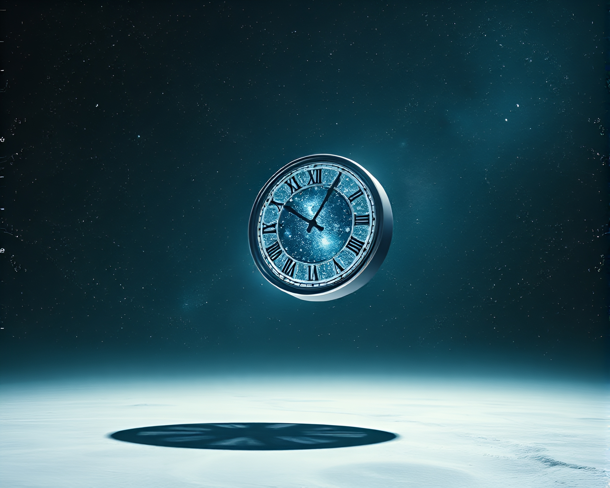 Ethereal Cosmic Clock Face Suspended in Space – free AI stock image