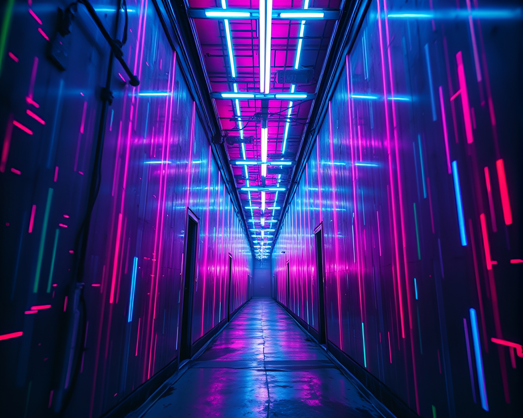 Surreal Neon Alleyway Glitch Art – free AI stock image