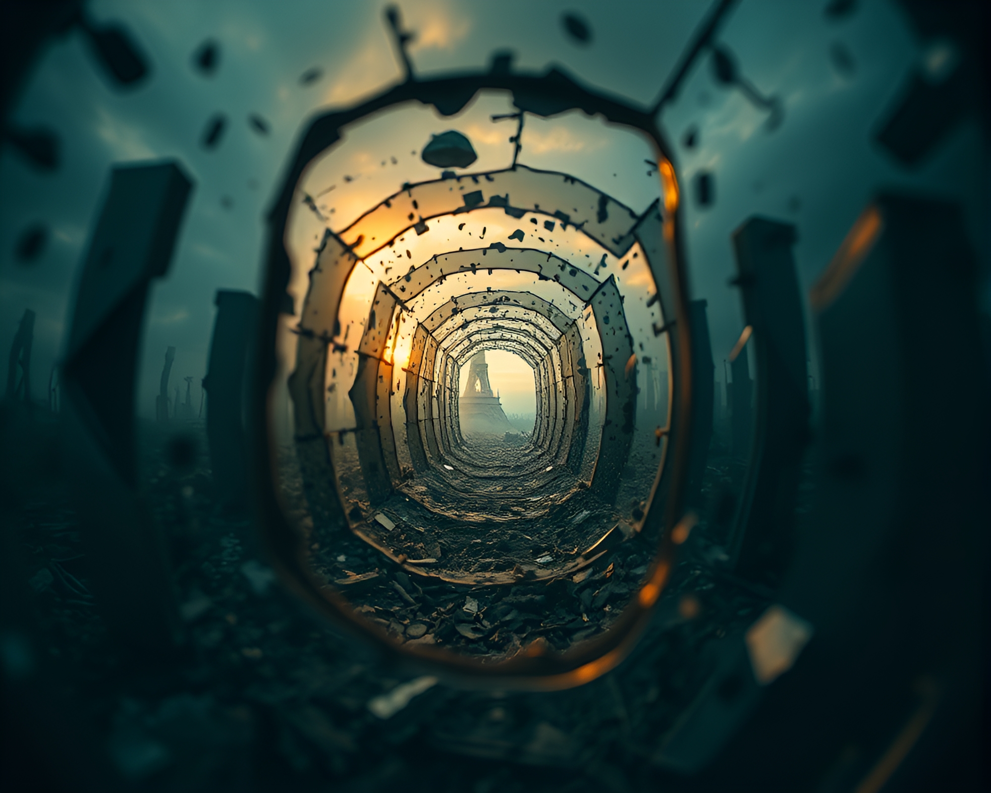 Post-Apocalyptic Mirror Labyrinth Macro Photography – free AI stock image