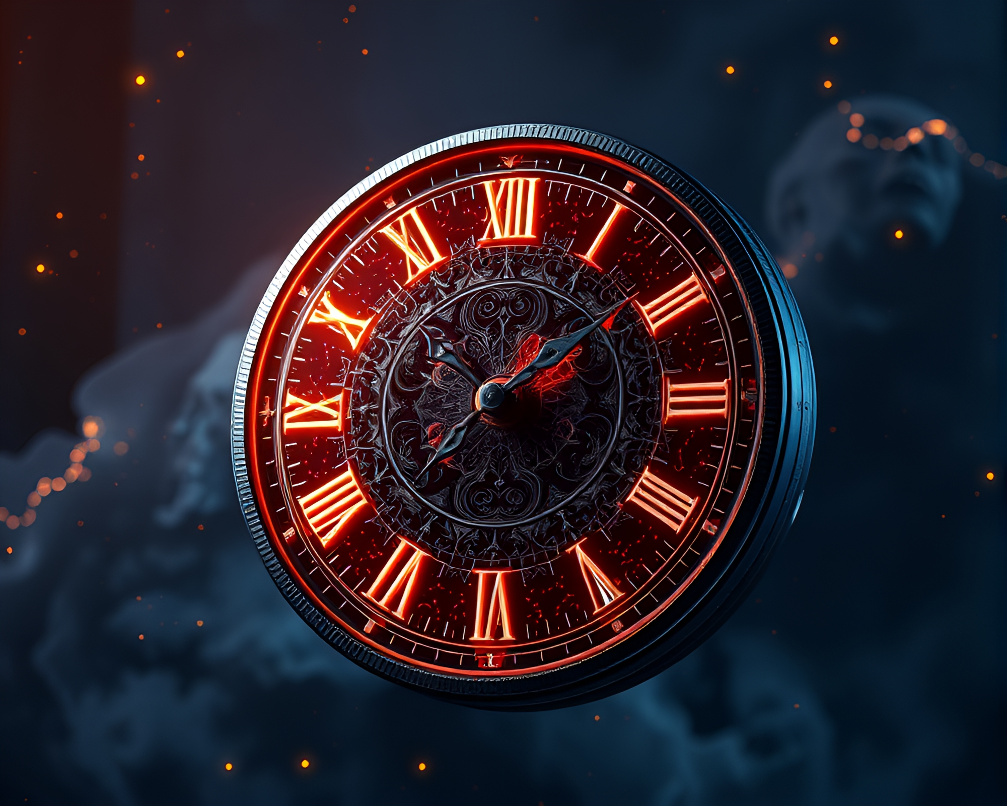 Ethereal Cosmic Clock Face Suspended in 3D Space – free AI stock image