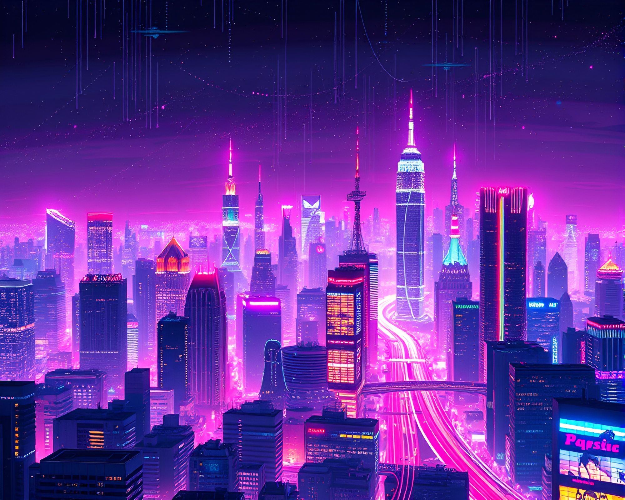 Retro-Futuristic Metropolis Glowing with 8-Bit Glitch Art – free AI stock image