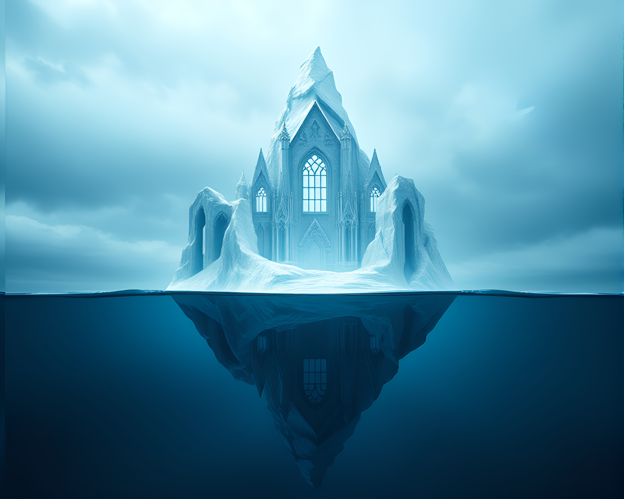 Drifting iceberg cathedral in minimalist digital matte design – free AI stock image