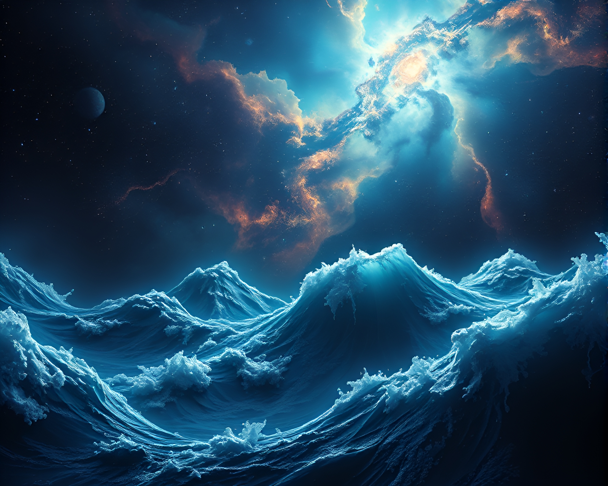Vibrant Modern Art Depicting Ominous Cosmic Ocean – free AI stock image