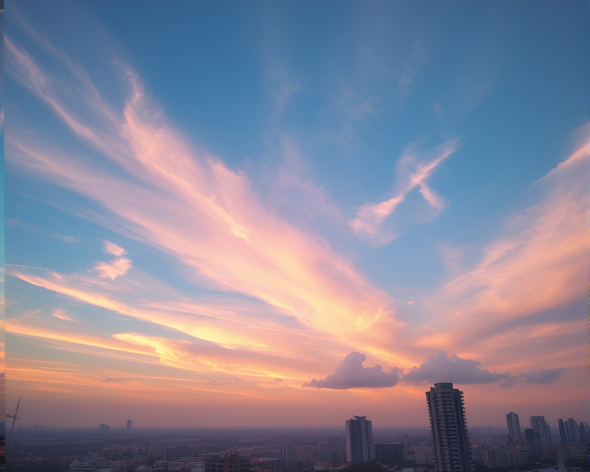 Surreal Pastel Sky above Vibrant Metropolis – free AI stock image